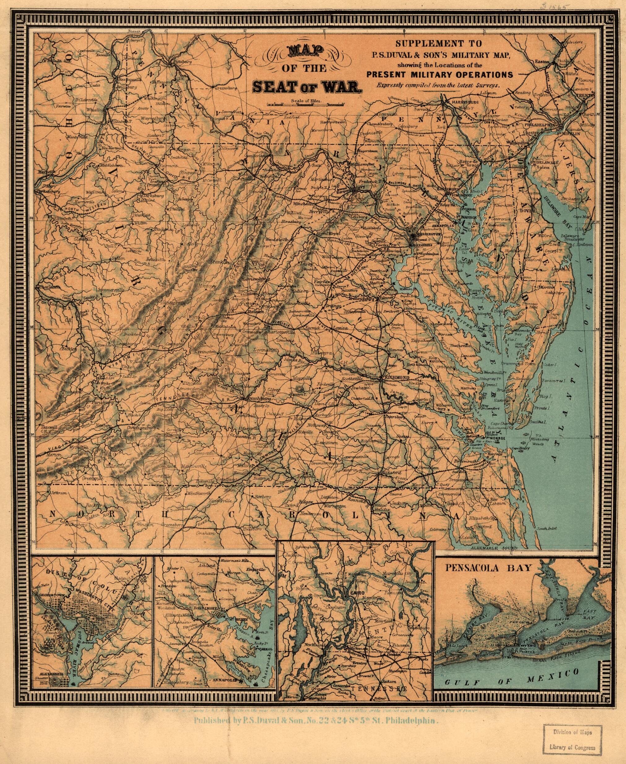 This old map of Map of the Seat of War. Supplement to P. S. Duval & Son&
