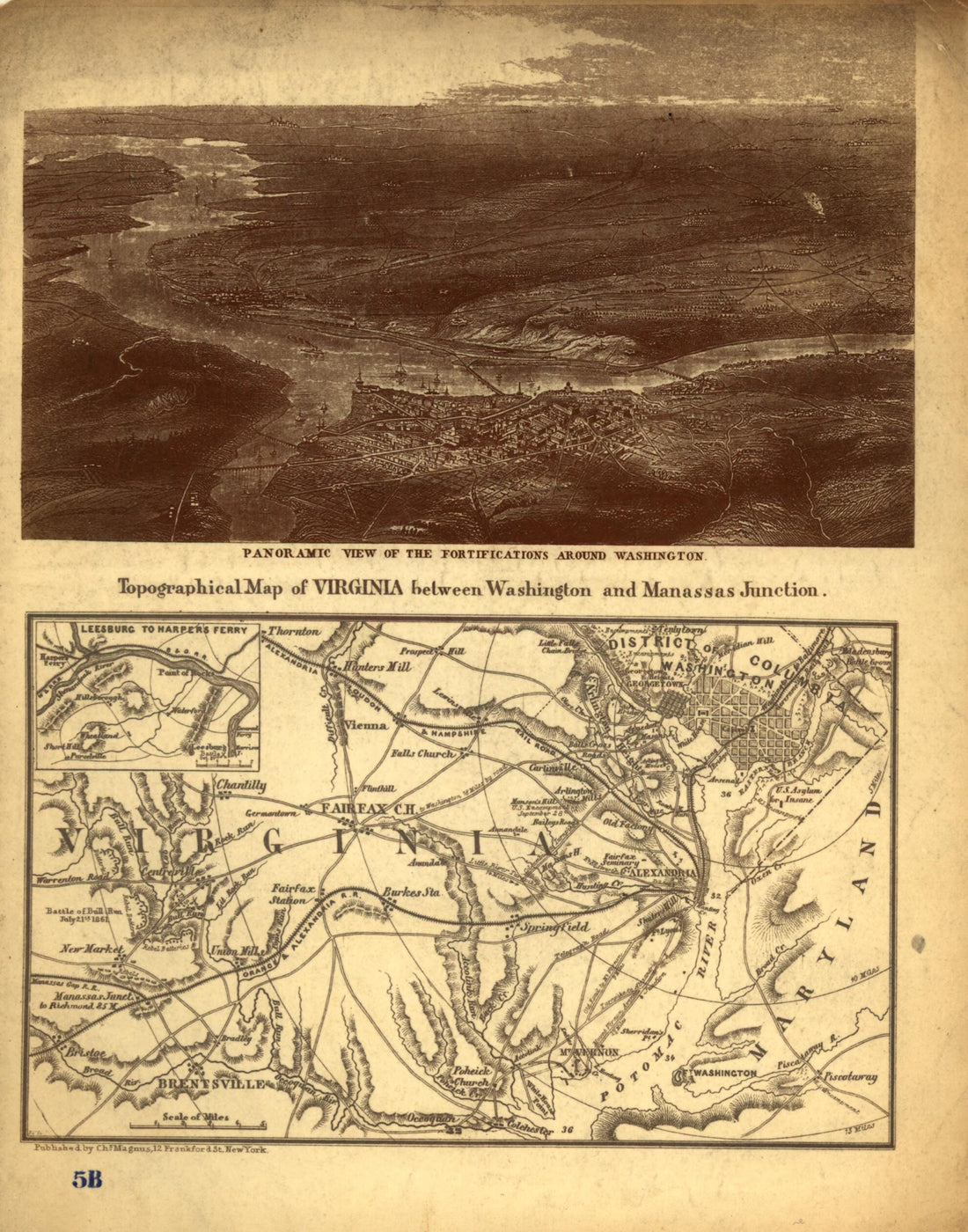 This old map of Topographical Map of Virginia Between Washington and Manassas Junction from 1861 was created by Charles Magnus in 1861