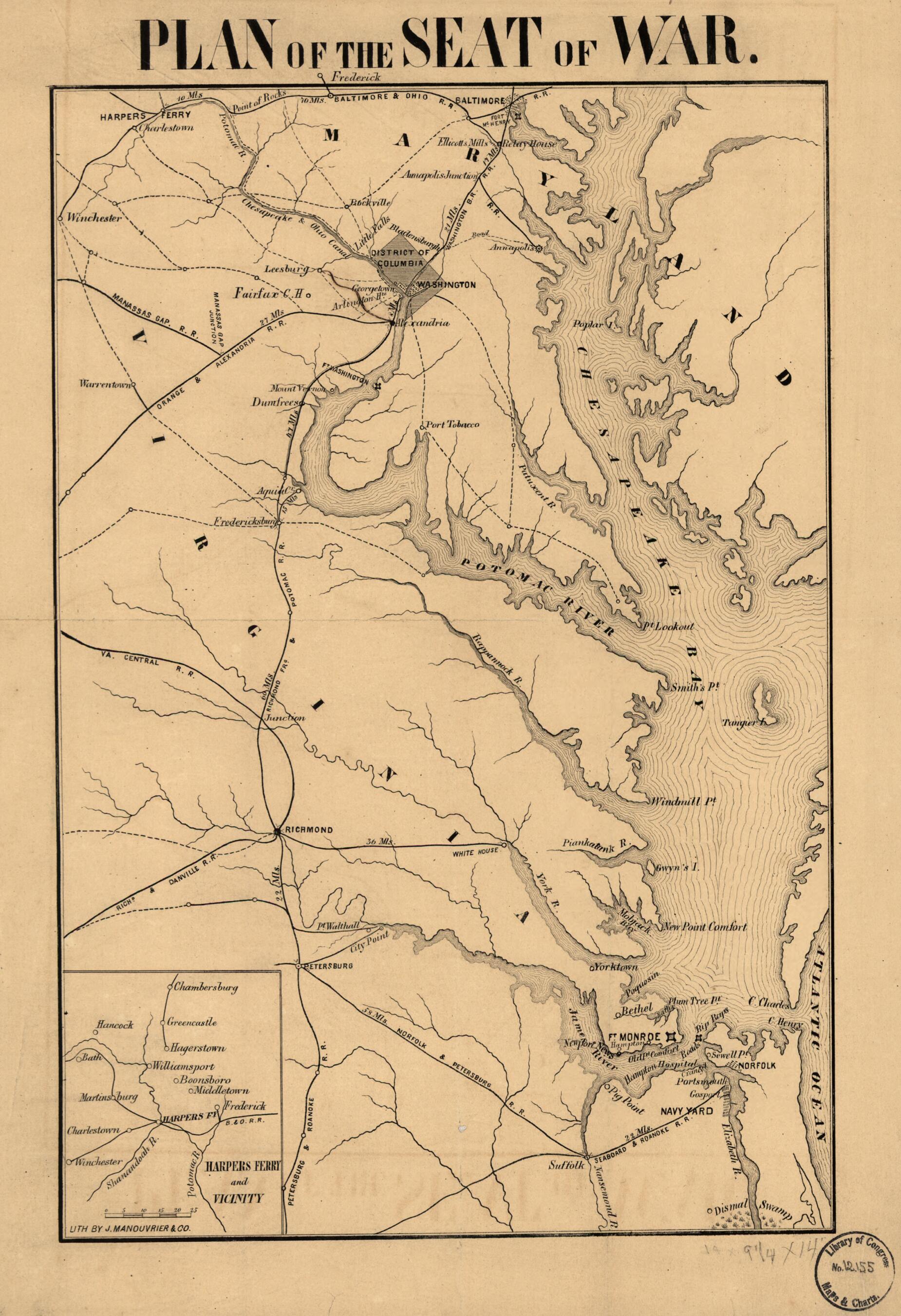 This old map of Plan of the Seat of War from 1861 was created by J. Manouvrier and Company in 1861