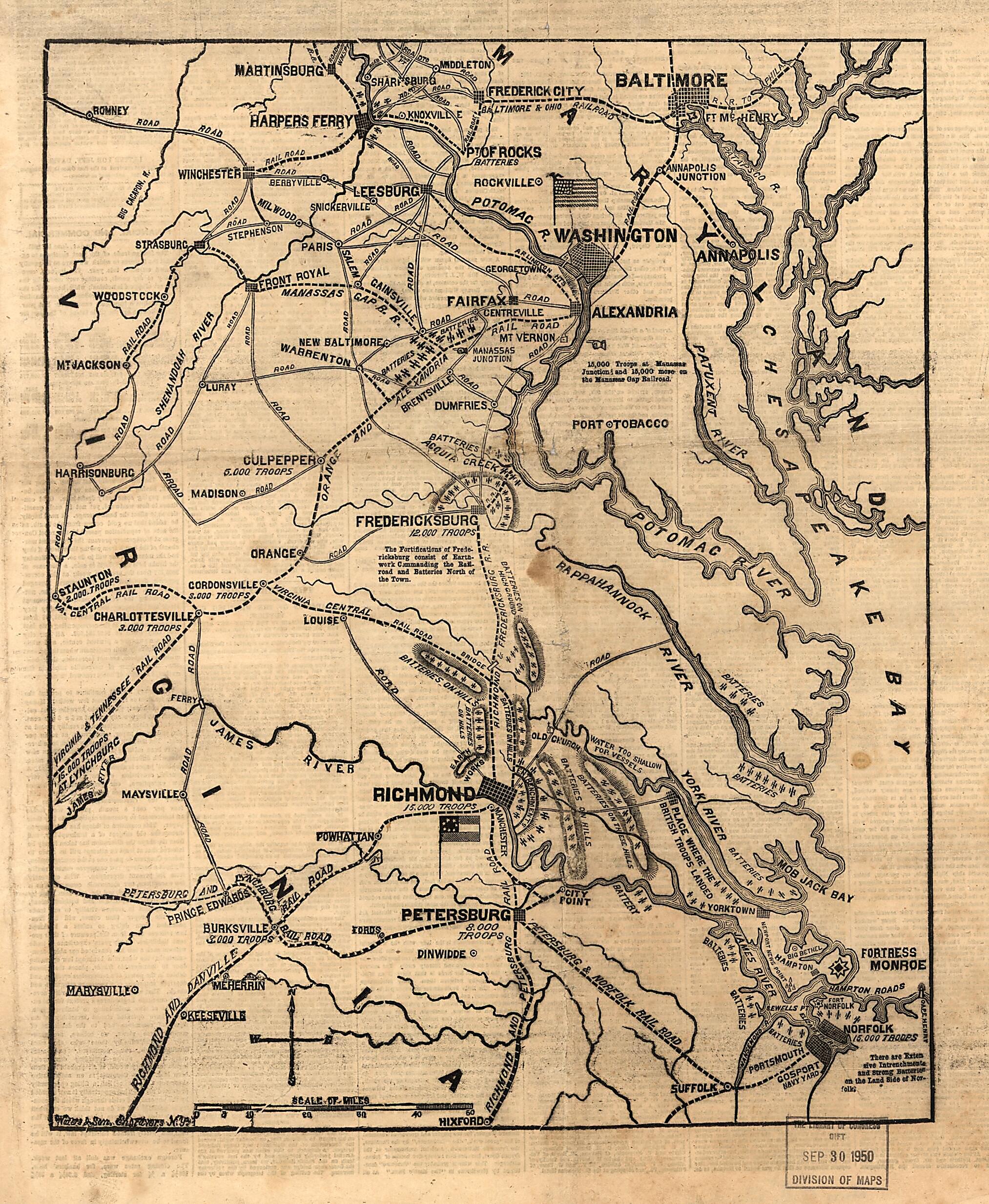This old map of The Fortifications for the Protection of Richmond from 1861 was created by in 1861