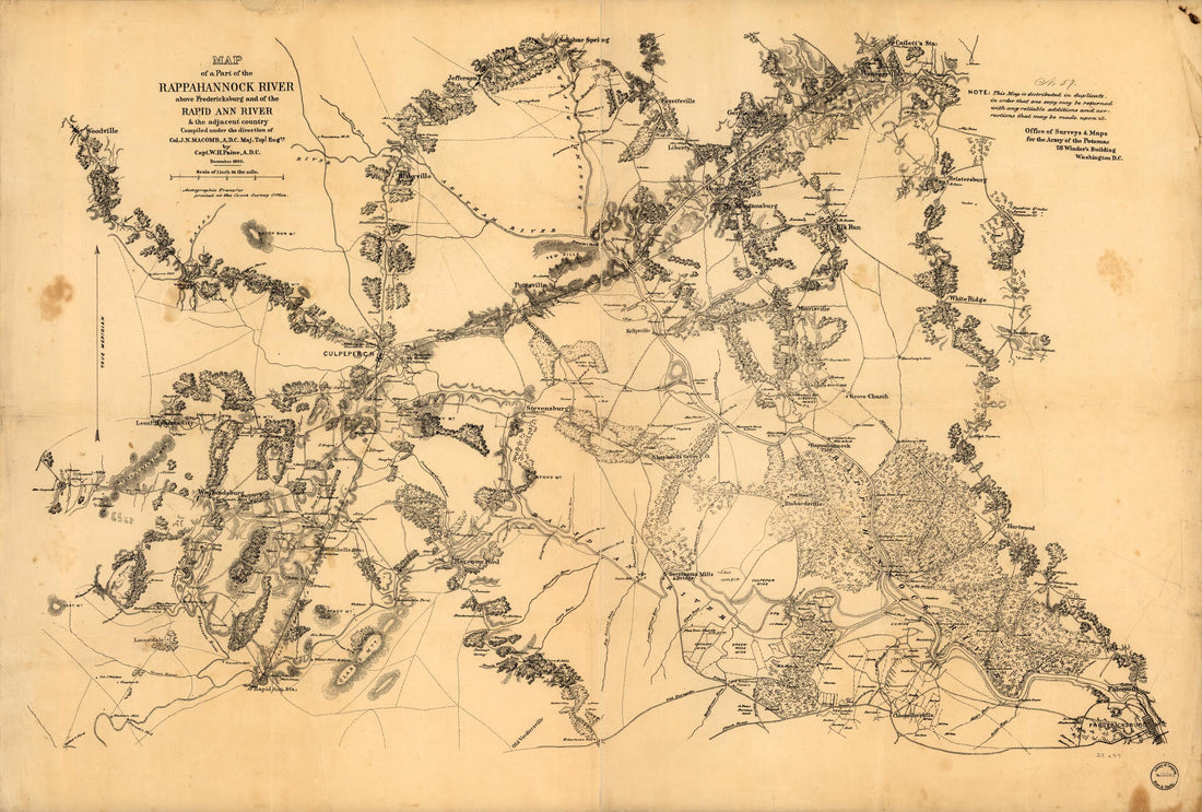 This old map of Map of a Part of the Rappanhannock River Above Fredericksburg and the Rapid Ann River & the Adjacent Country from 1862 was created by William H. Paine in 1862