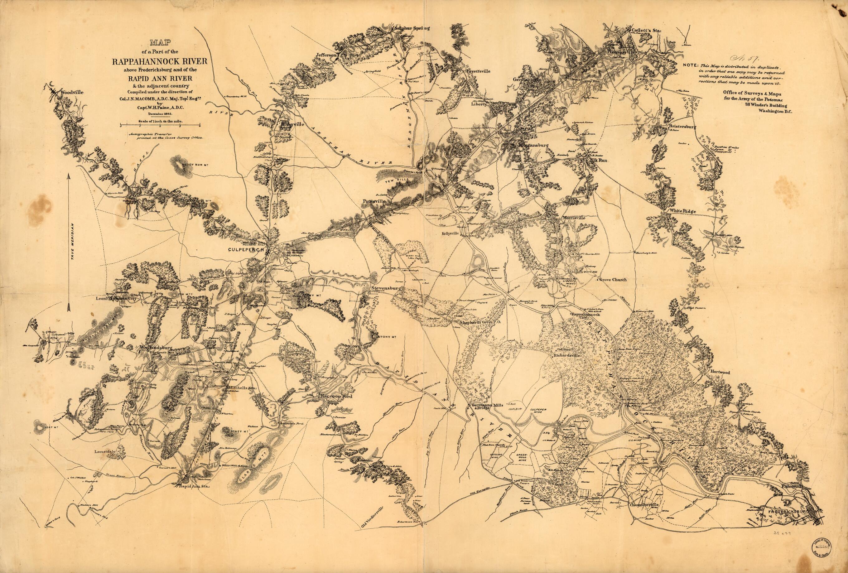 This old map of Map of a Part of the Rappanhannock River Above Fredericksburg and the Rapid Ann River & the Adjacent Country from 1862 was created by William H. Paine in 1862