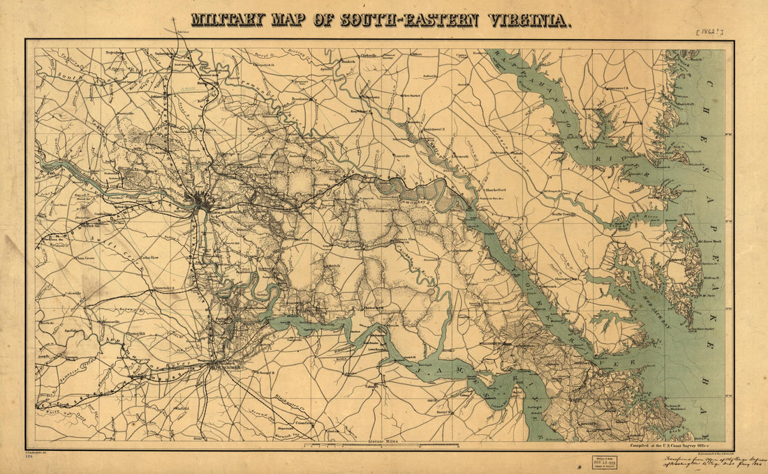 This old map of Eastern Virginia from 1862 was created by A. Lindenkohl in 1862