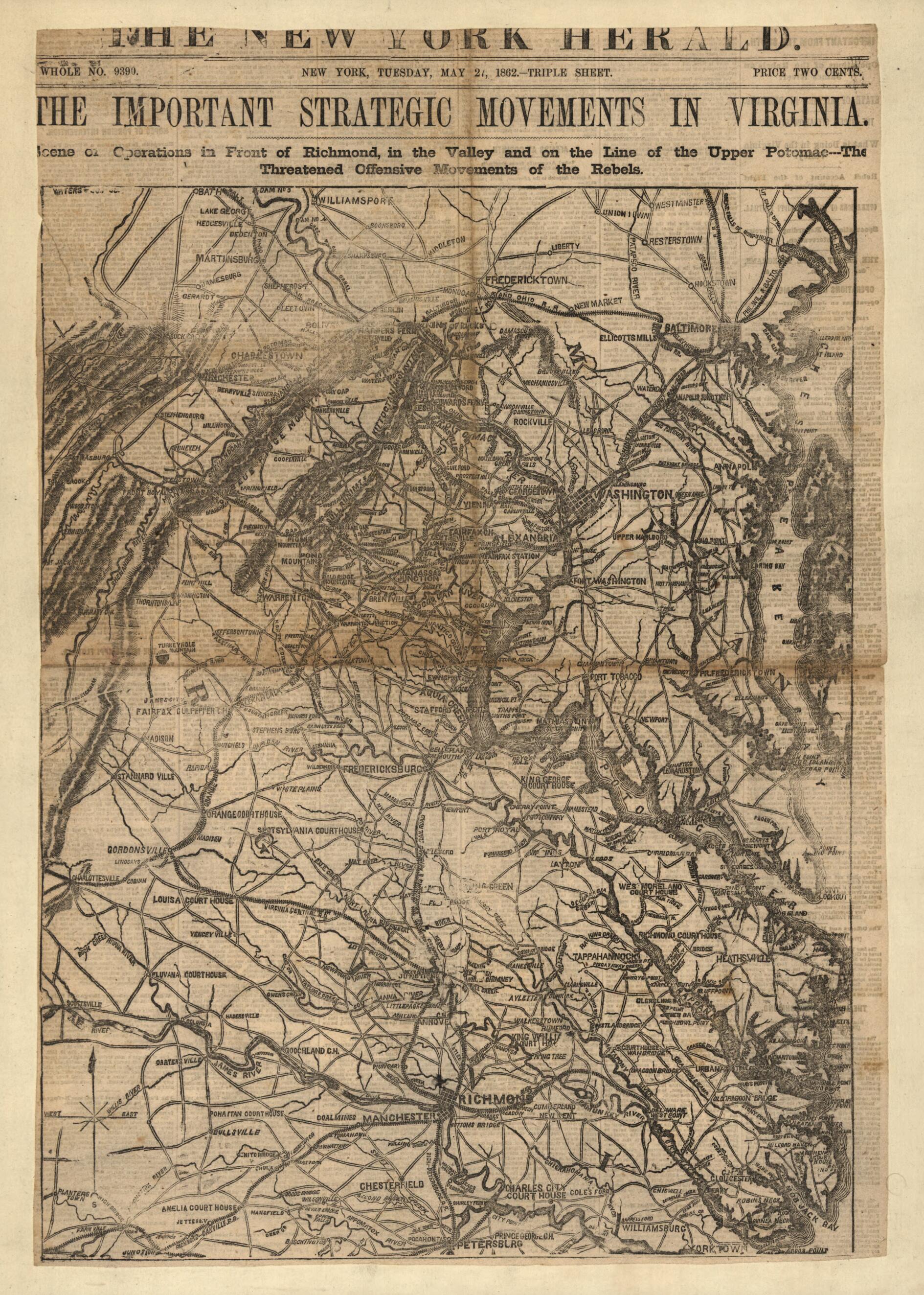 This old map of The Threatened Offensive Movements of the Rebels from 1862 was created by in 1862