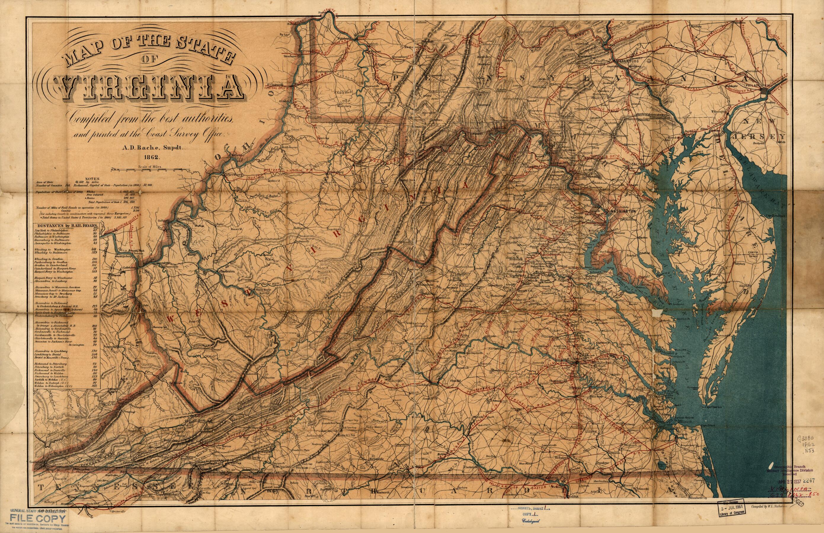 This old map of Map of the State of Virginia from 1862 was created by W. L. Nicholson in 1862