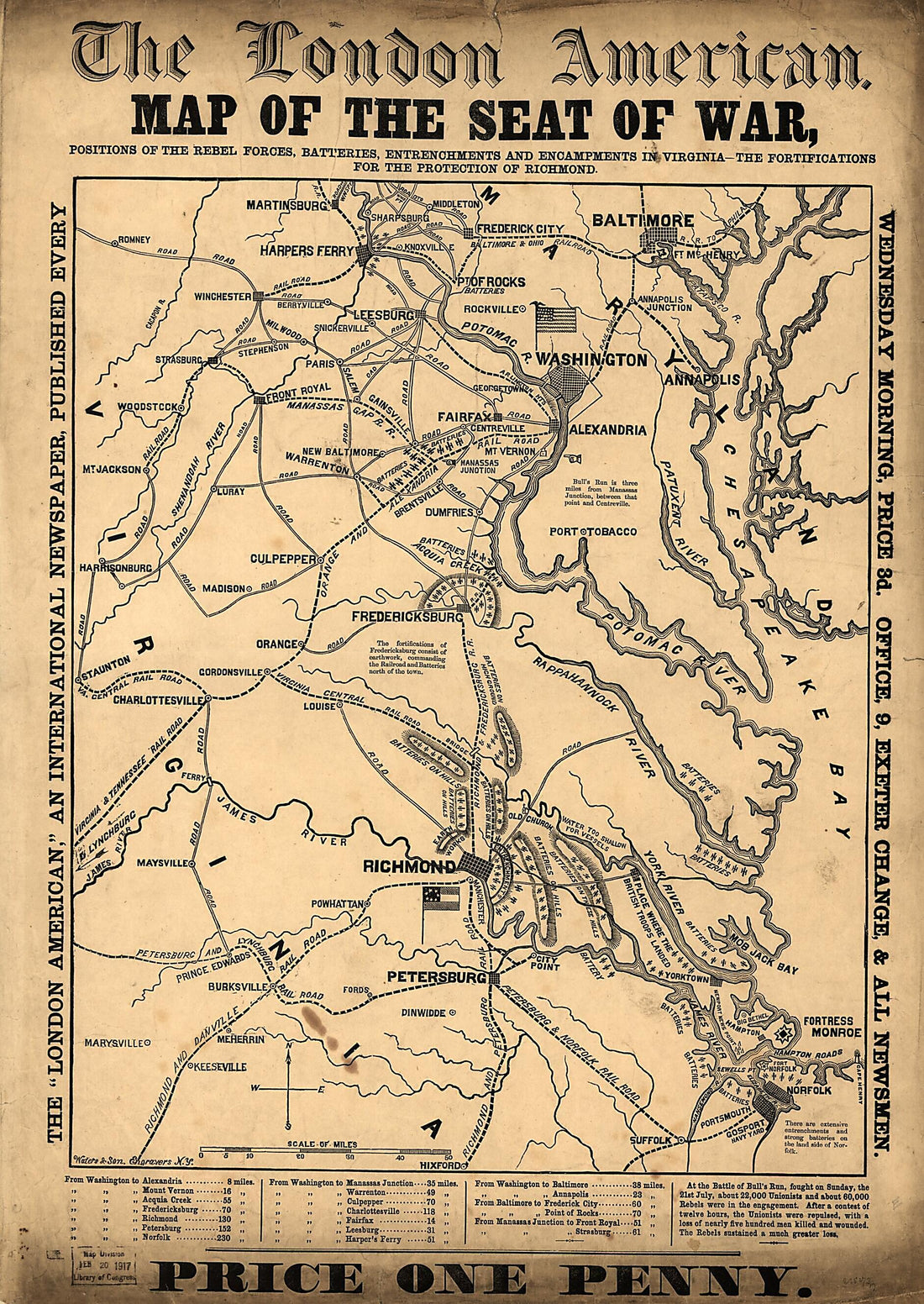 This old map of The Fortifications for the Protection of Richmond from 1861 was created by in 1861