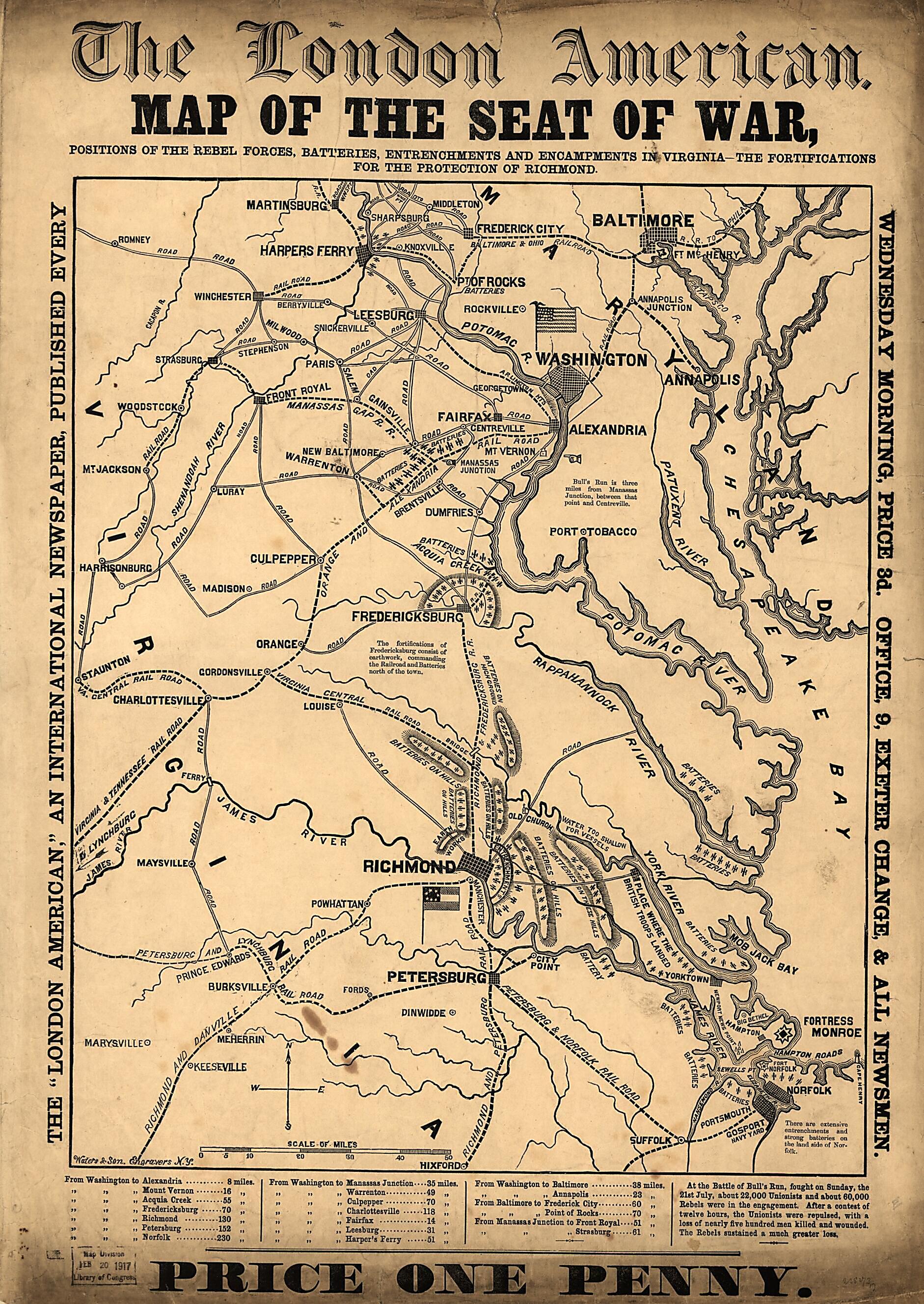 This old map of The Fortifications for the Protection of Richmond from 1861 was created by in 1861