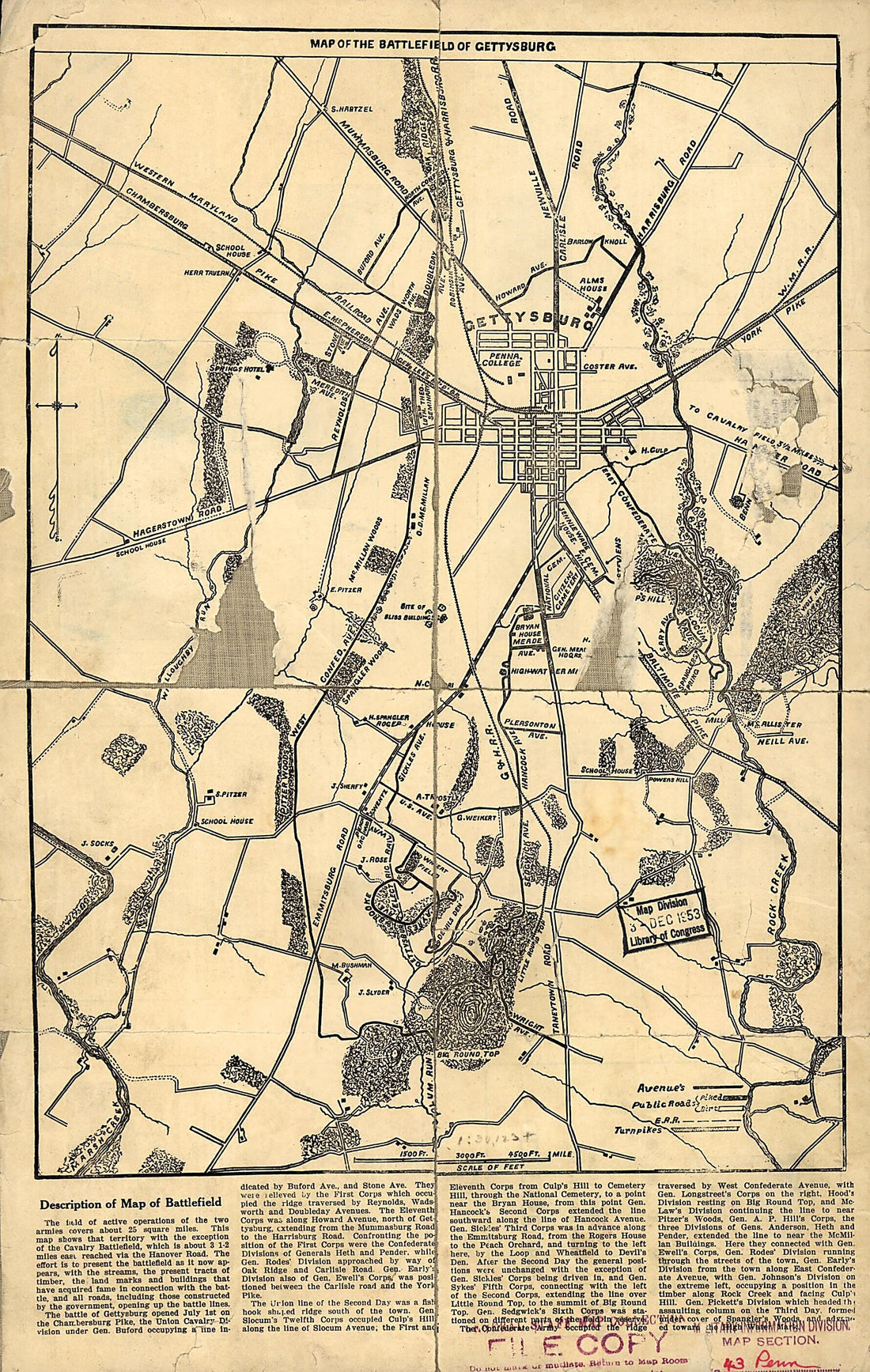 This old map of Map of the Battlefield of Gettysburg from 1900 was created by Wade (Jennie) Museum in 1900
