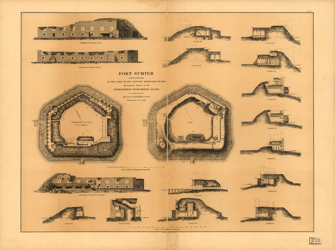 This old map of Fort Sumter, South Carolina at the Time of Its Capture February 18th, 1865. Showing the Effects of the Bombardment from Morris Island from 1860 was created by United States. Army. Corps of Engineers in 1860