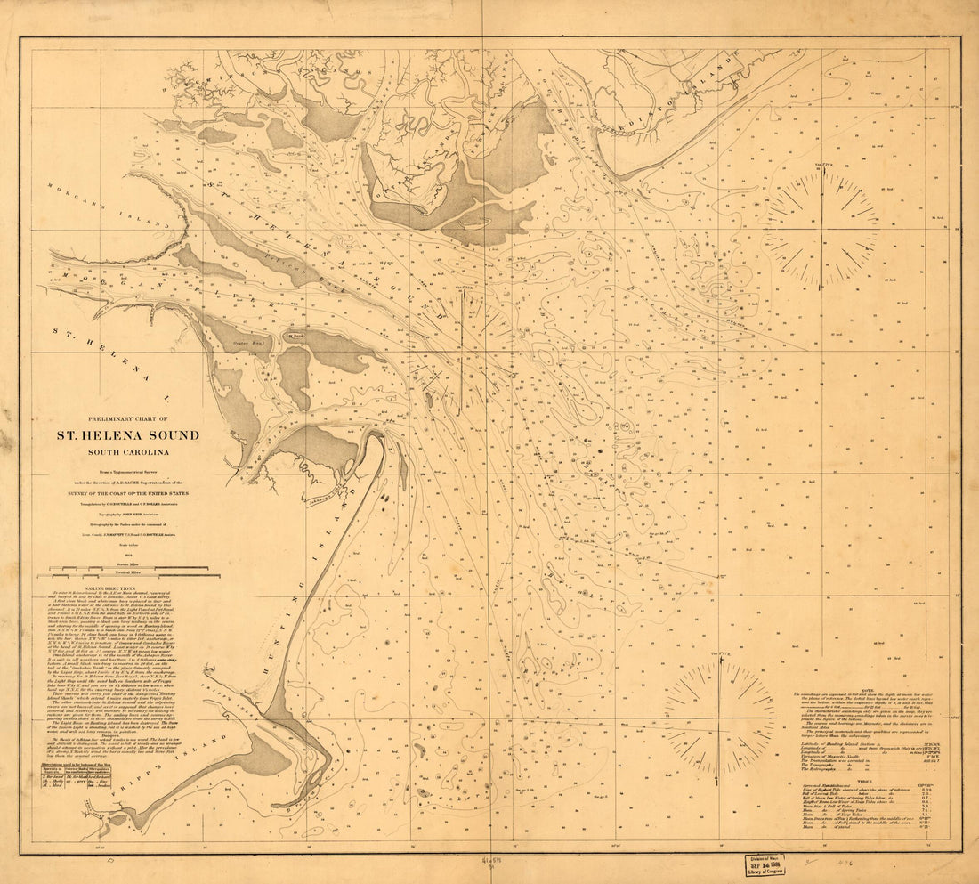 This old map of Preliminary Chart of St. Helena Sound, South Carolina from 1864 was created by United States Coast Survey in 1864