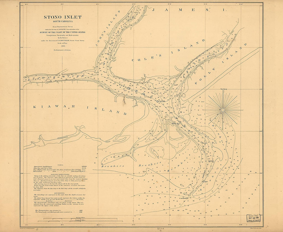 This old map of Stono Inlet, South Carolina from 1862 was created by United States Coast Survey, Eugene Willenbücher in 1862