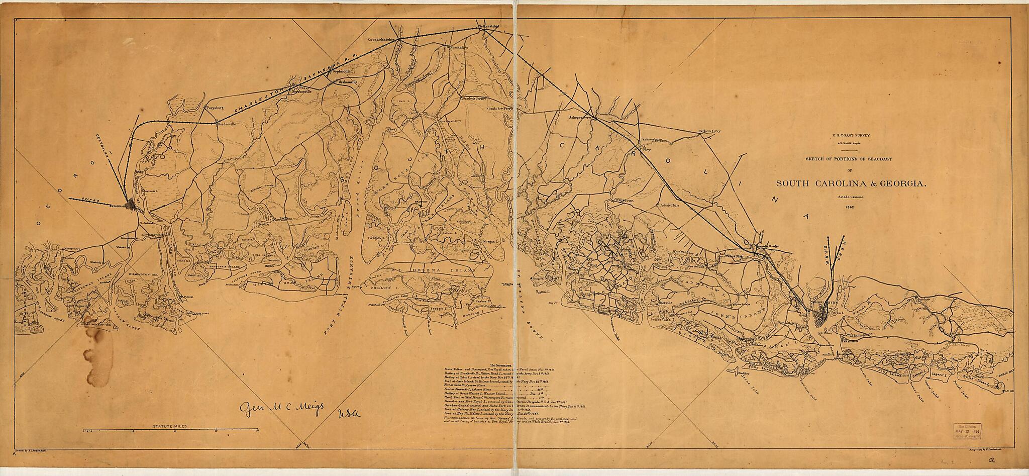 This old map of Sketch of Portions of Seacoast of South Carolina & Georgia from 1862 was created by A. Lindenkohl in 1862
