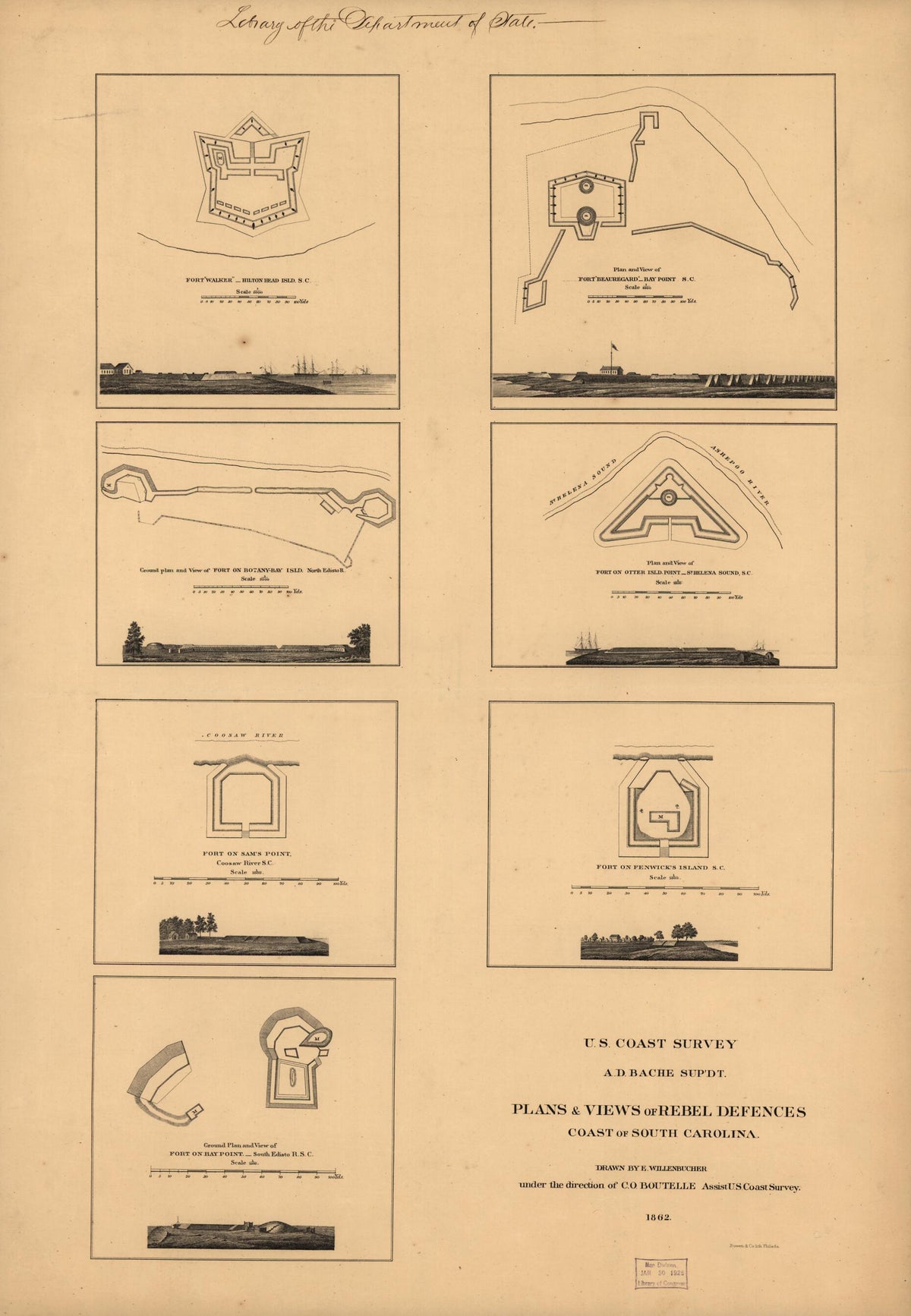 Plans & Views of Rebel Defences, Coast of South Carolina 1862 by Relic Map Company