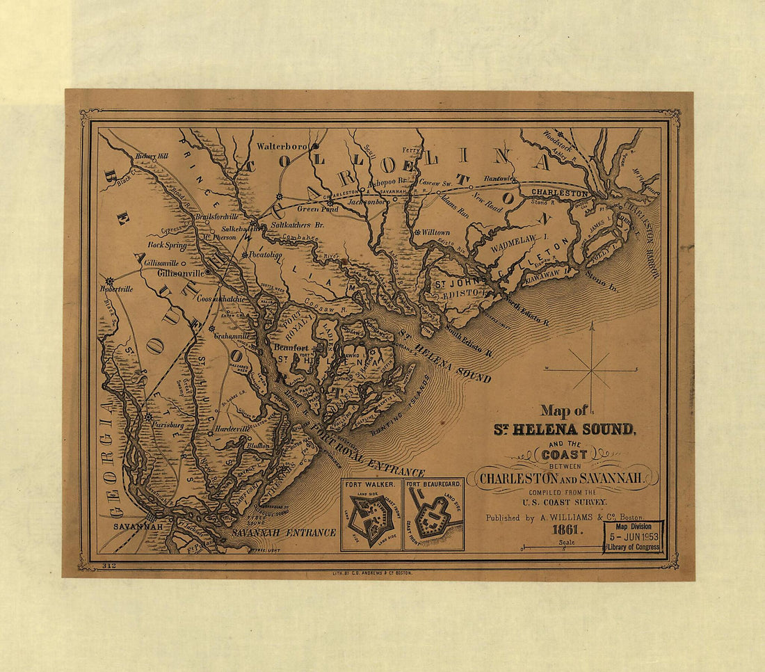 This old map of Map of St. Helena Sound, and the Coast Between Charleston and Savannah from 1861 was created by A. Williams & Co in 1861
