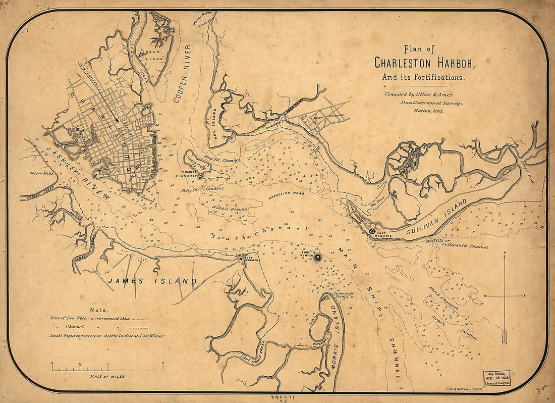This old map of Plan of Charleston Harbor, and Its Fortifications from 1861 was created by Elliot & Ames in 1861