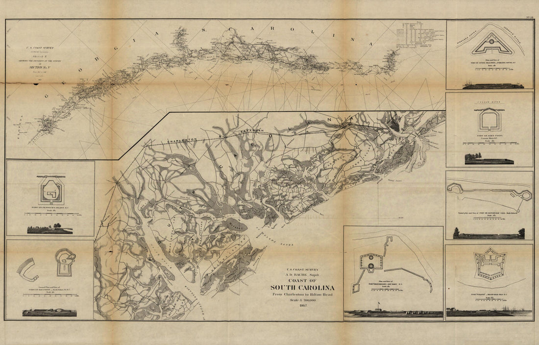 This old map of Coast of South Carolina from Charleston to Hilton Head from 1862 was created by United States Coast Survey in 1862