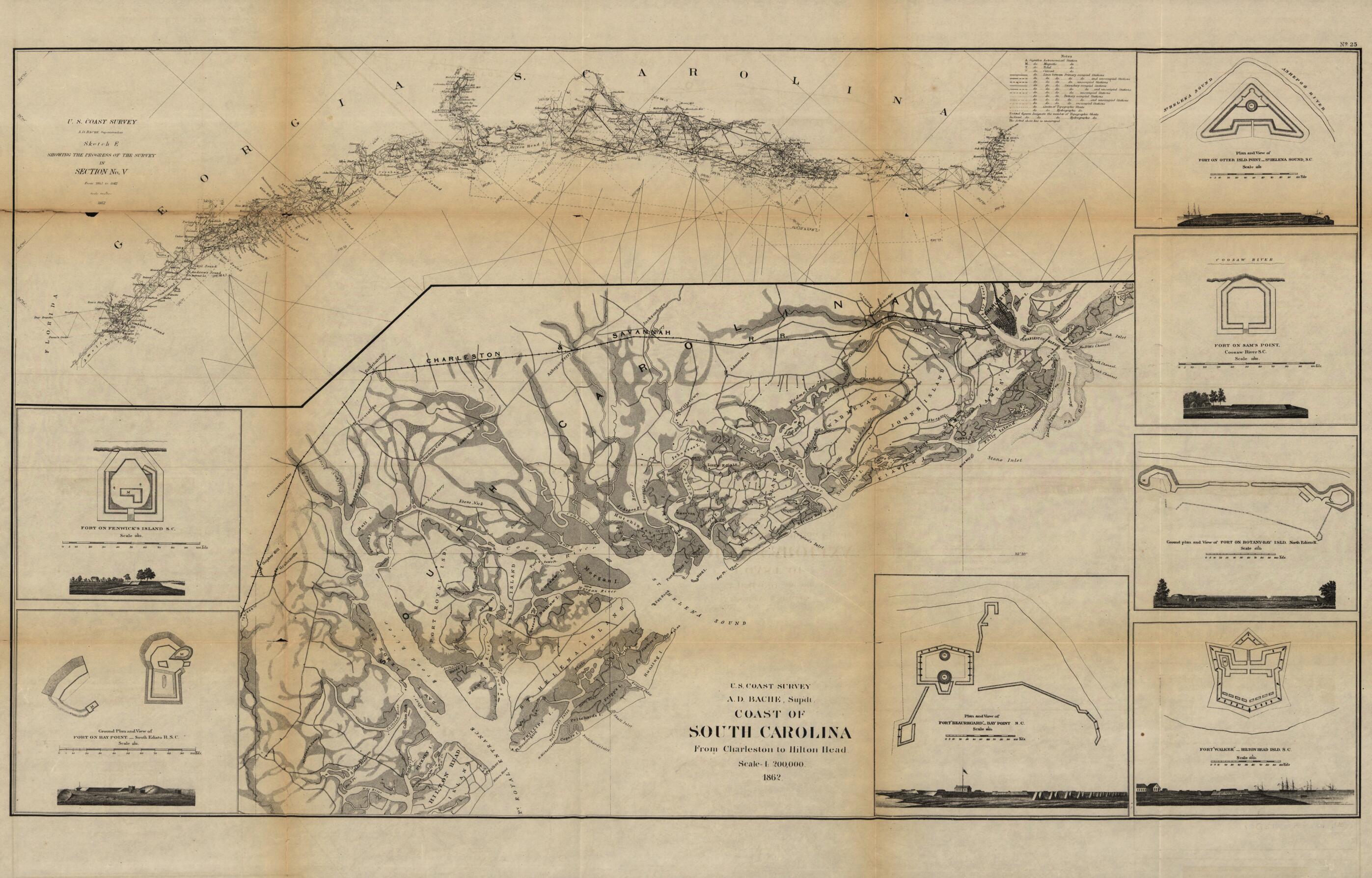 This old map of Coast of South Carolina from Charleston to Hilton Head from 1862 was created by United States Coast Survey in 1862
