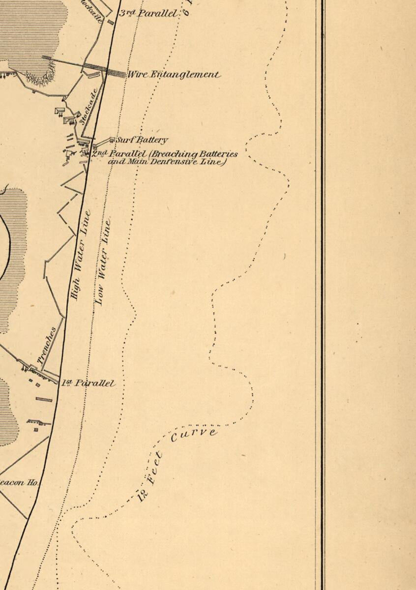 This old map of Map Showing Siege Operations Against Forts Sumter and Wagner, Between July 13th & Sept. 7th, from 1863, Maj. T. B. Brooks, A.D.C. & Assist. Engrs. Published by Permission of Genl. Gillmore at the U.S. Coast Survey Office was created by T. B. (Thomas Benton) Brooks in 1863