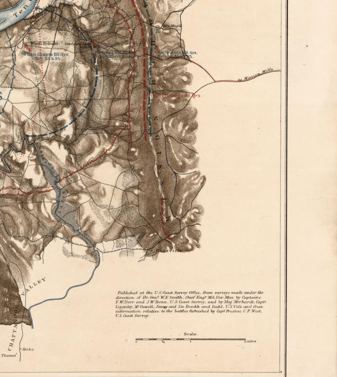 This old map of Battlefield of Chattanooga With the Operations of the National Forces Under the Command of Maj. Gen. U.S. Grant During the Battles of Nov. 23, 24, & 25, from 1863 was created by William F. Smith in 1863