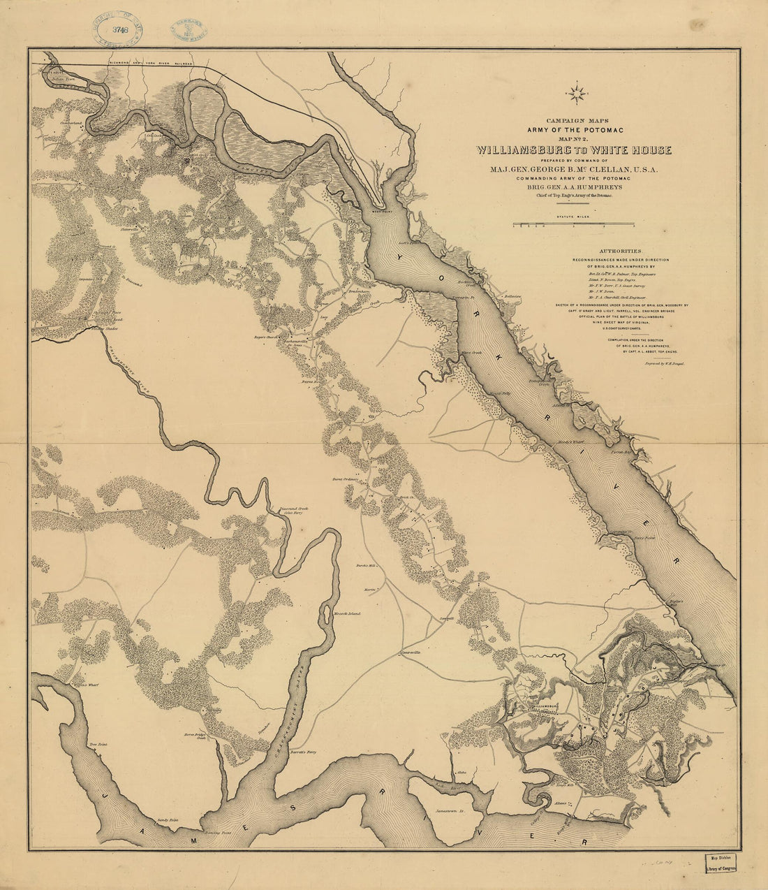 This old map of Williamsburg to White House from 1862 was created by Henry L. Abbot in 1862