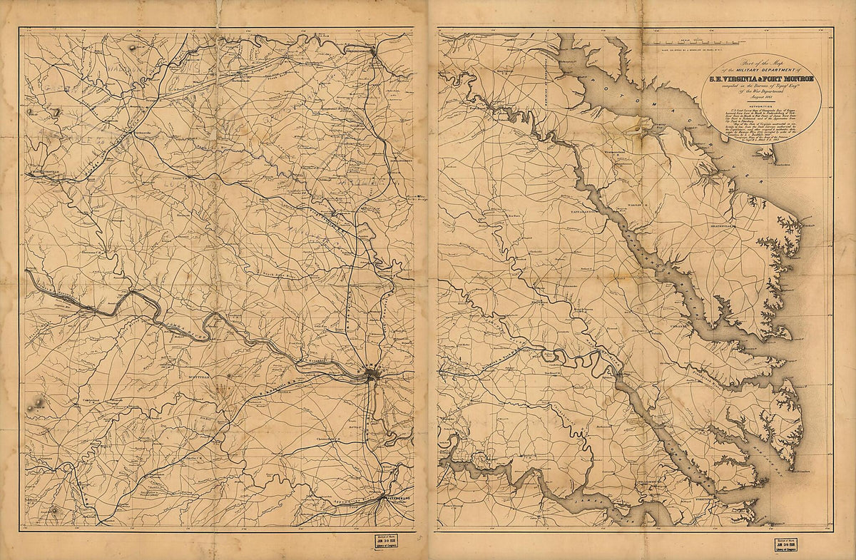 Part of the Map of the Military Department of S.E. Virginia & Fort Monroe 1862 by Relic Map Company
