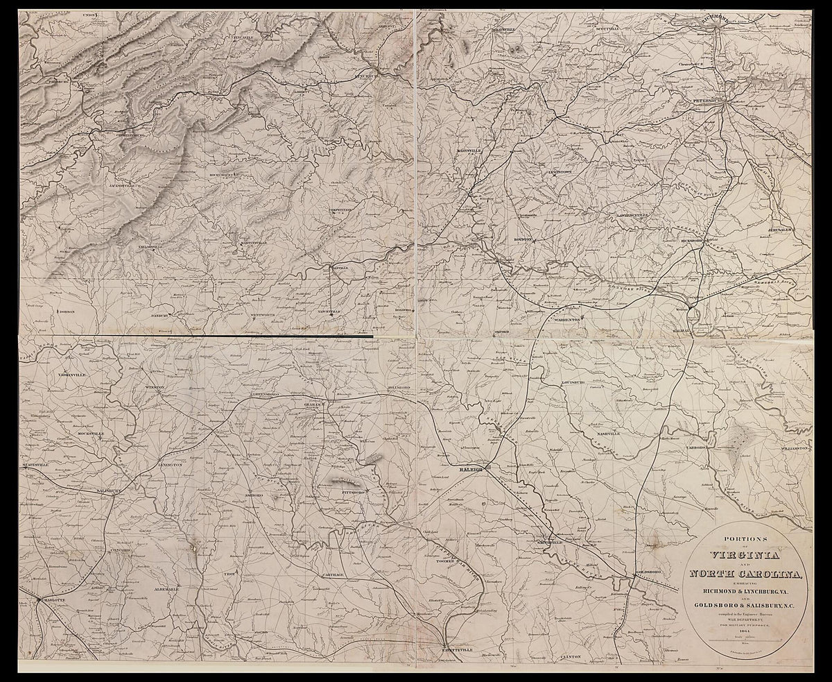 Portions of Virginia and North Carolina, Embracing Richmond & Lynchburg, Va. and Goldsboro & Salisbury, N.C 1864 by Relic Map Company