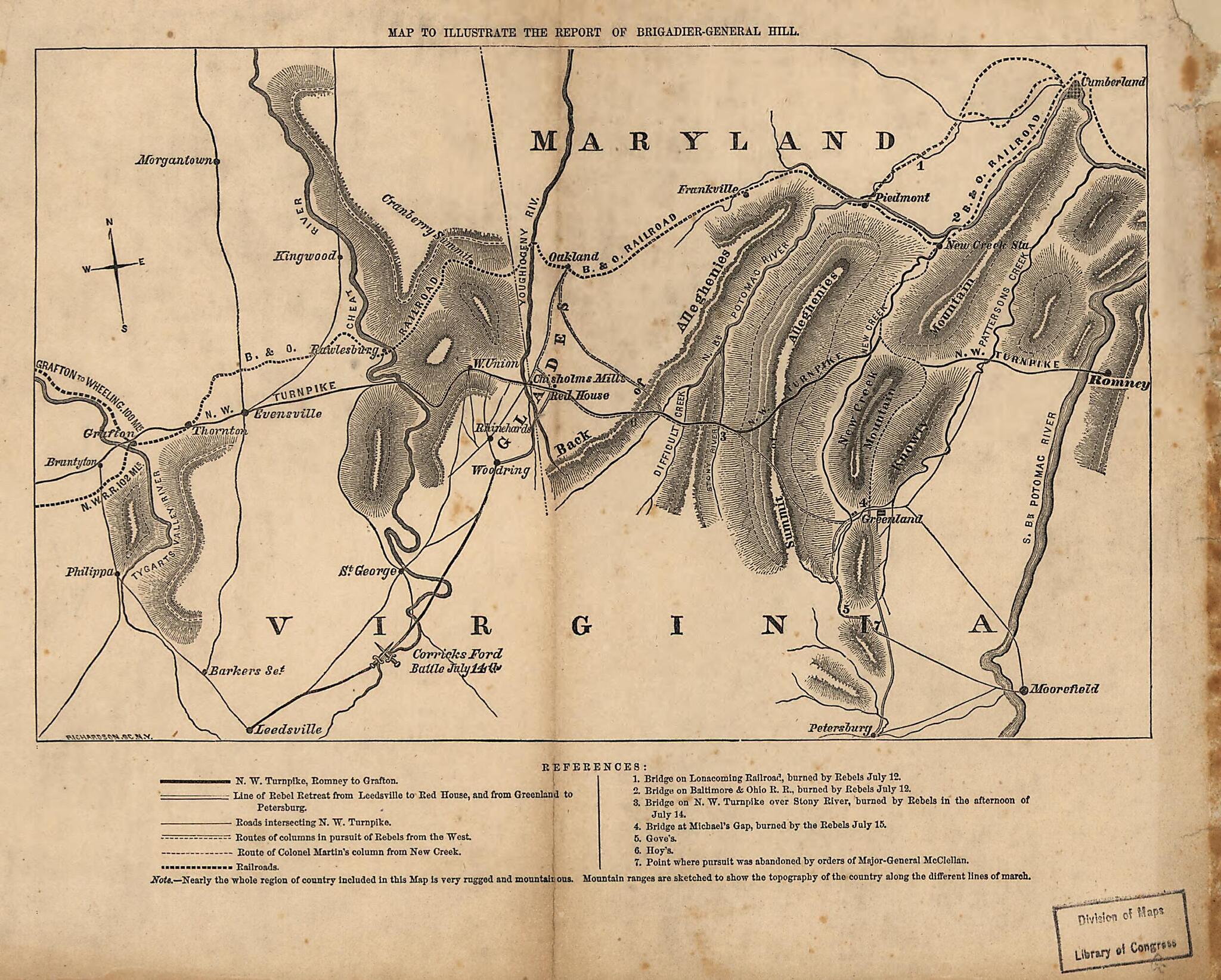 This old map of General Hill from 1861 was created by James H. Richardson in 1861