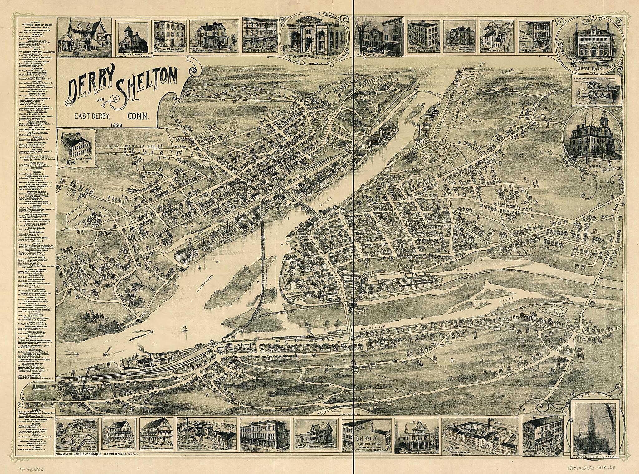 This old map of Derby, Shelton, and East Derby, Connecticut, from 1898 was created by Landis and Hughes in 1898