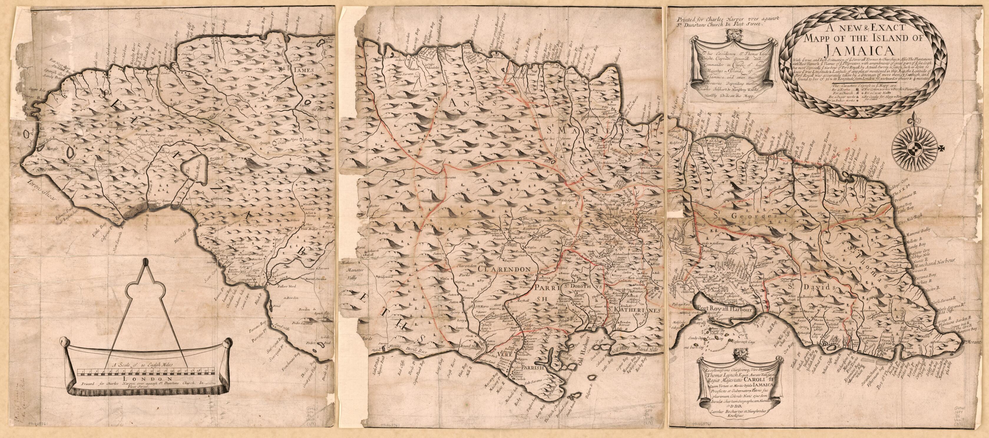 This old map of A New & Exact Mapp of the Island of Jamaica : With Ye True and Iust Scituation of Ye Severall Townes & Churches.. (New and Exact Mapp of the Island of Jamaica) from 1684 was created by Charles Bochart, Humphrey Knollis in 1684