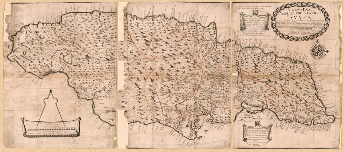 A New & Exact Mapp of the Island of Jamaica : With Ye True and Iust Scituation of Ye Severall Townes & Churches ... (New and Exact Mapp of the Island of Jamaica) 1684 by Relic Map Company
