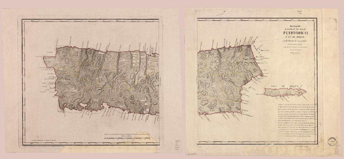 Mapa Topográfico De La Isla De San Juan De Puerto Rico Y La De Bieque Con La Division De Sus Partidos 1791 by Relic Map Company