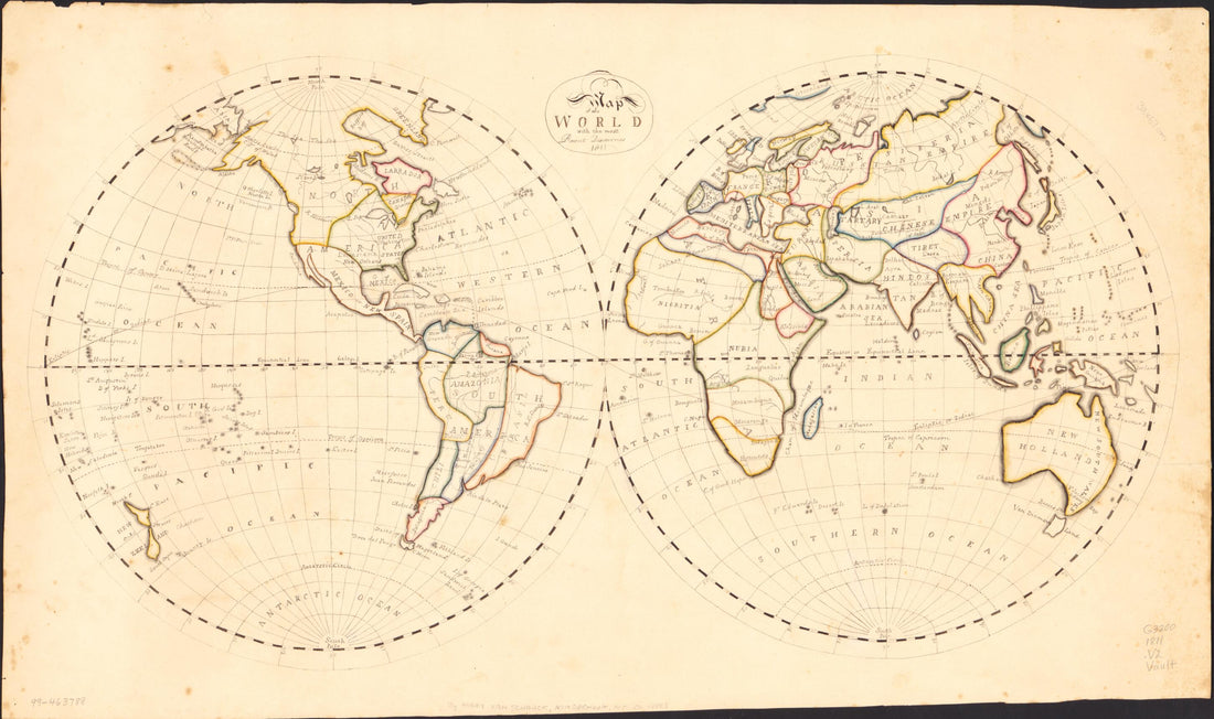 This old map of Map of the World With the Most Recent Discoveries from 1811 was created by Mary Van Schaack in 1811