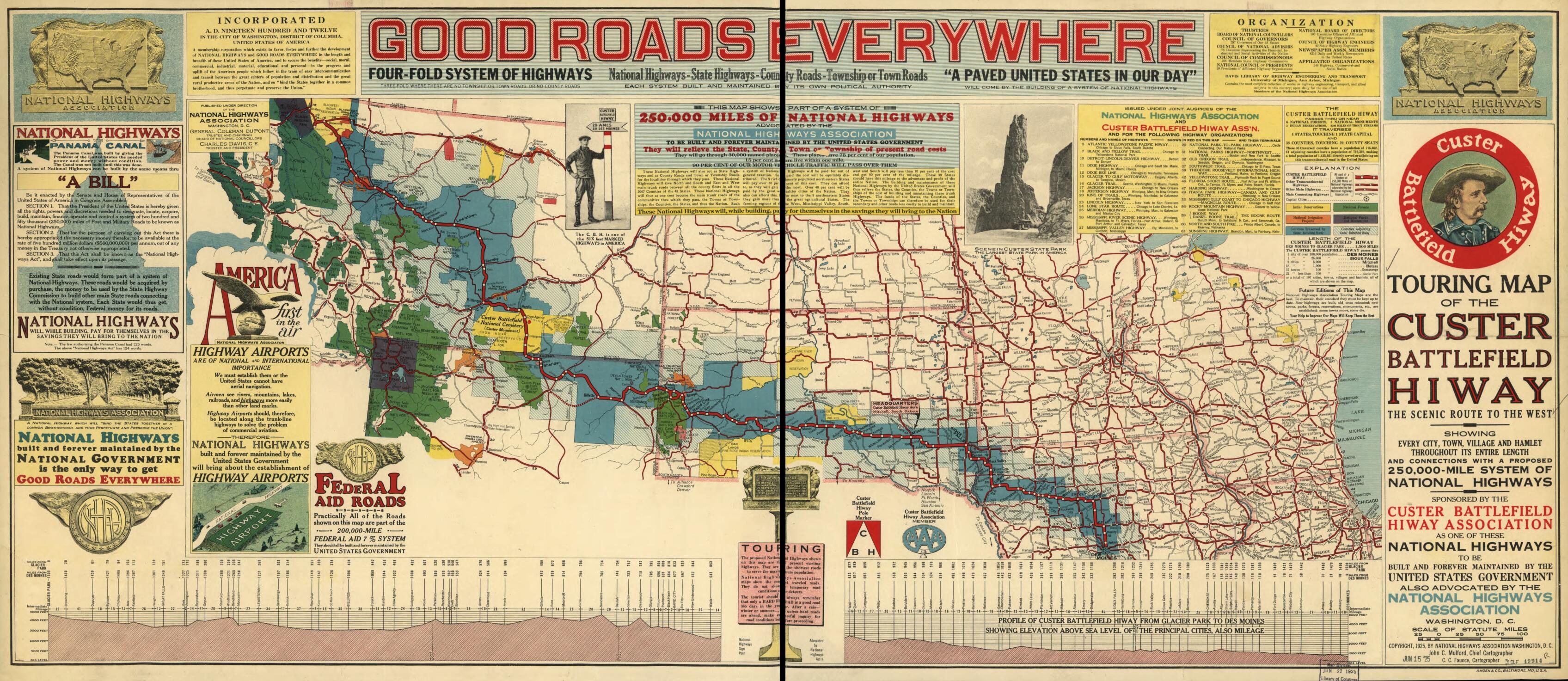 This old map of Touring Map of the Custer Battlefield Hiway: the Scenic Route to the West. (Touring Map of the Custer Battlefield Highway: the Scenic Route to the West) from 1925 was created by C. C. Faunce, John C. Mulford in 1925