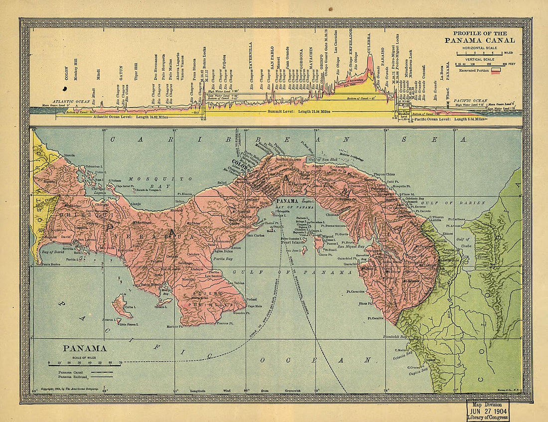 This old map of Panama from 1904 was created by Americana Company, Bormay & Co in 1904