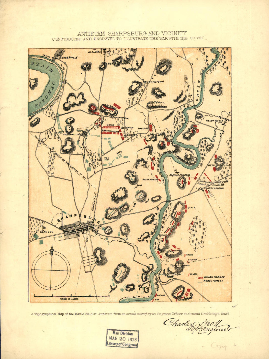 This old map of Antietam Sharpsburg and Vicinity. Constructed and Engraved to Illustrate The War With the South from 1864 was created by Charles Sholl in 1864