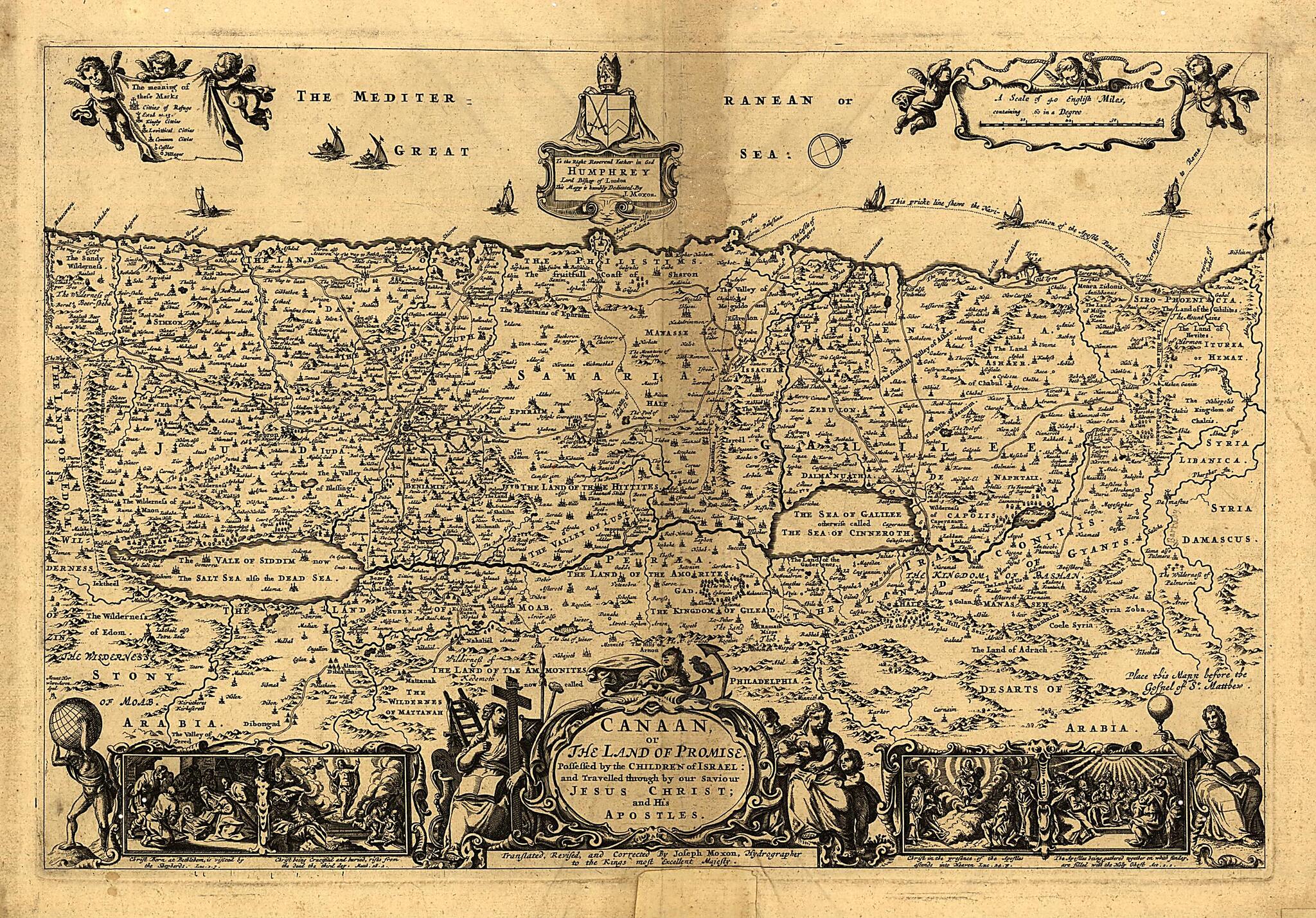 This old map of Canaan, Or the Land of Promise. (Land of Promise) from 1700 was created by Joseph Moxon in 1700