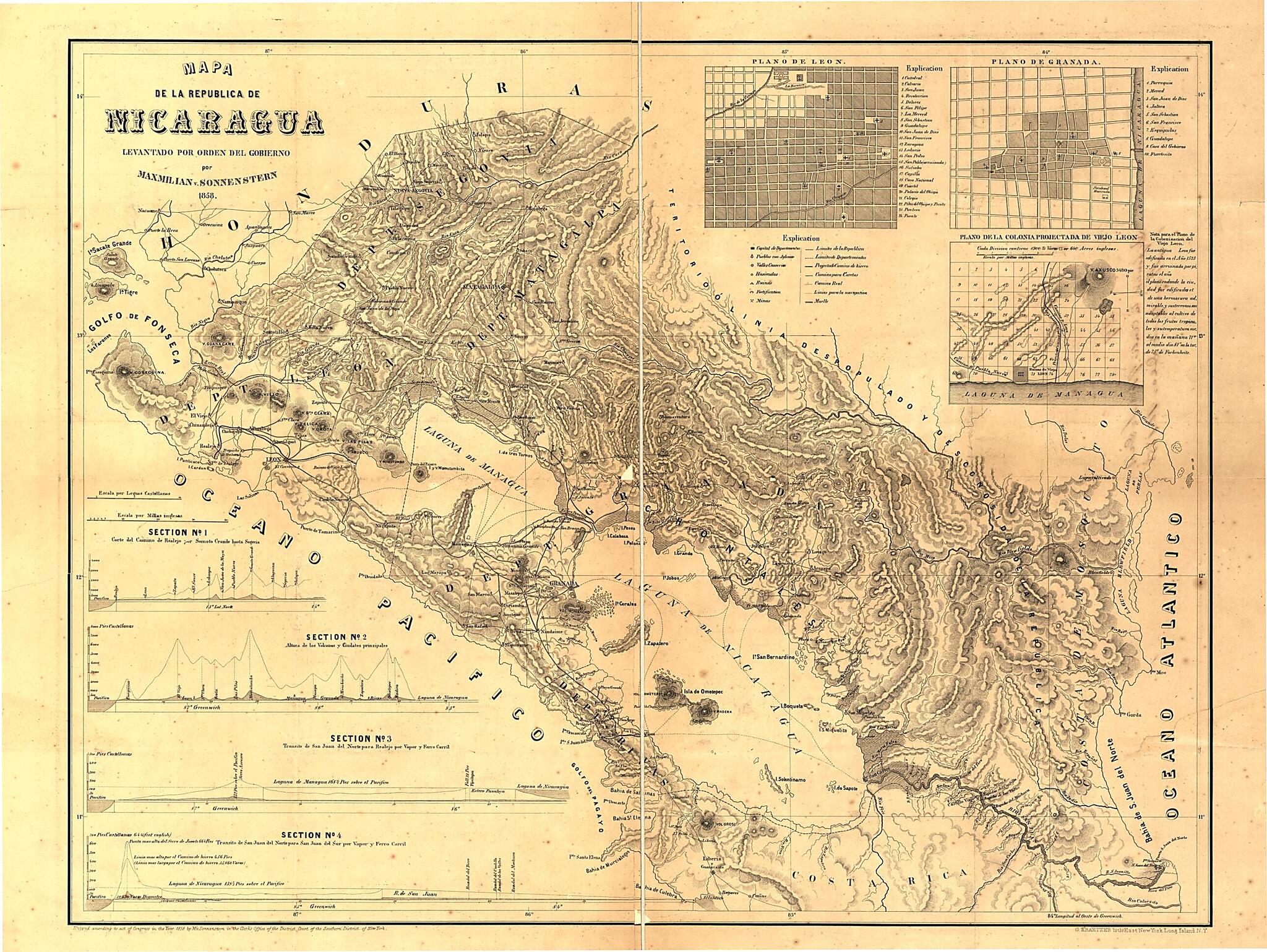 This old map of Mapa De La Republica De Nicaragua from 1858 was created by Maximilian Von Sonnenstern in 1858