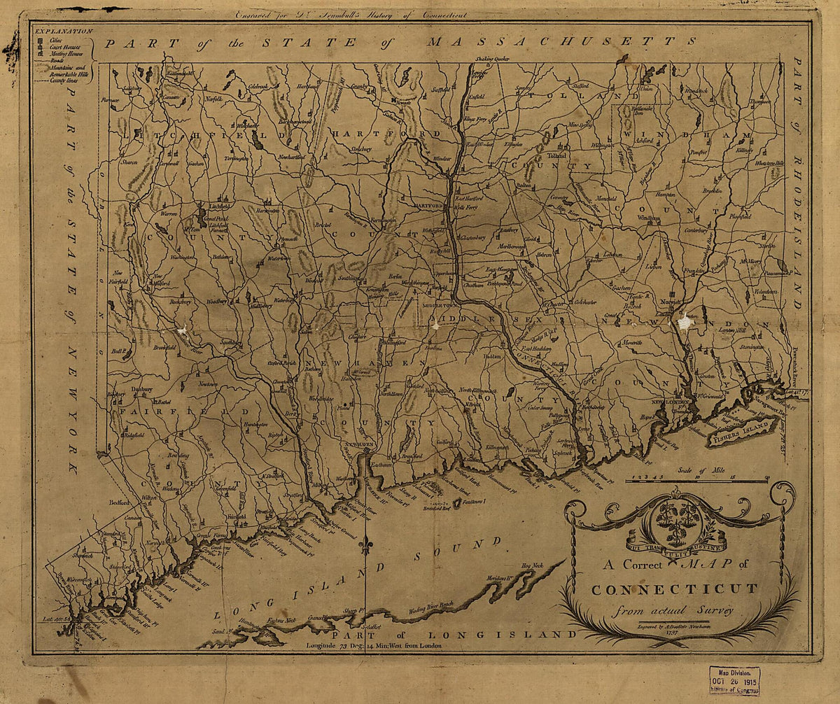A Correct Map of Connecticut from Actual Survey 1797 by Relic Map Company