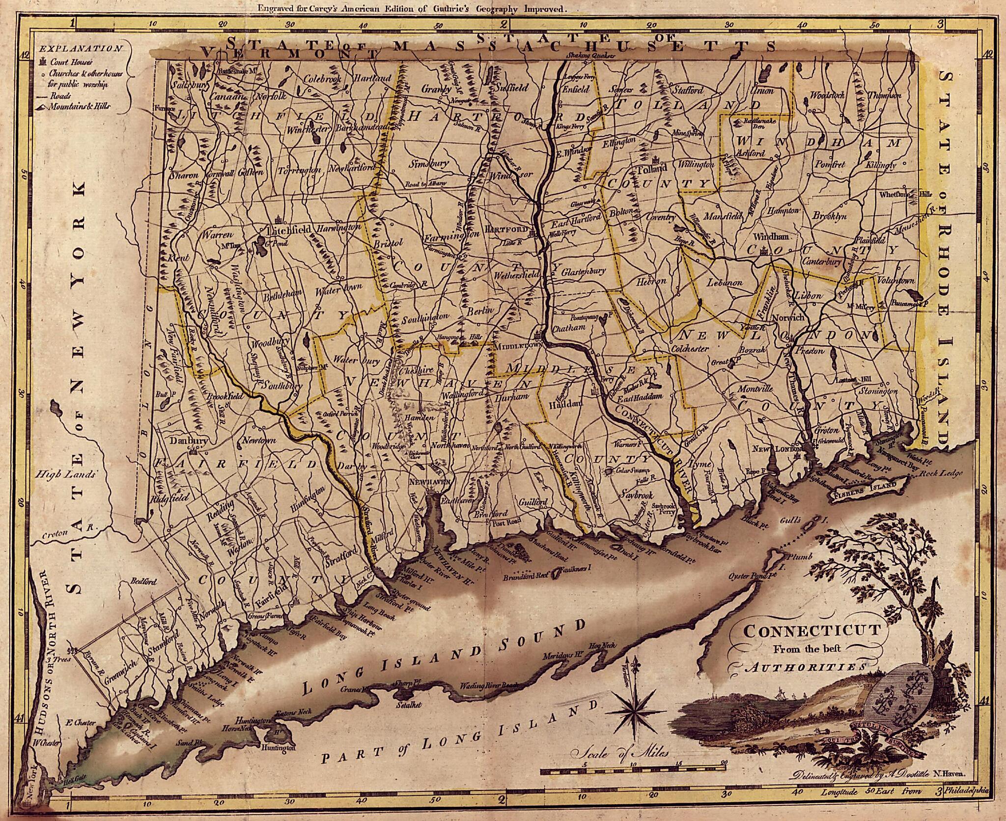 This old map of Connecticut, from the Best Authorities from 1795 was created by Mathew Carey in 1795