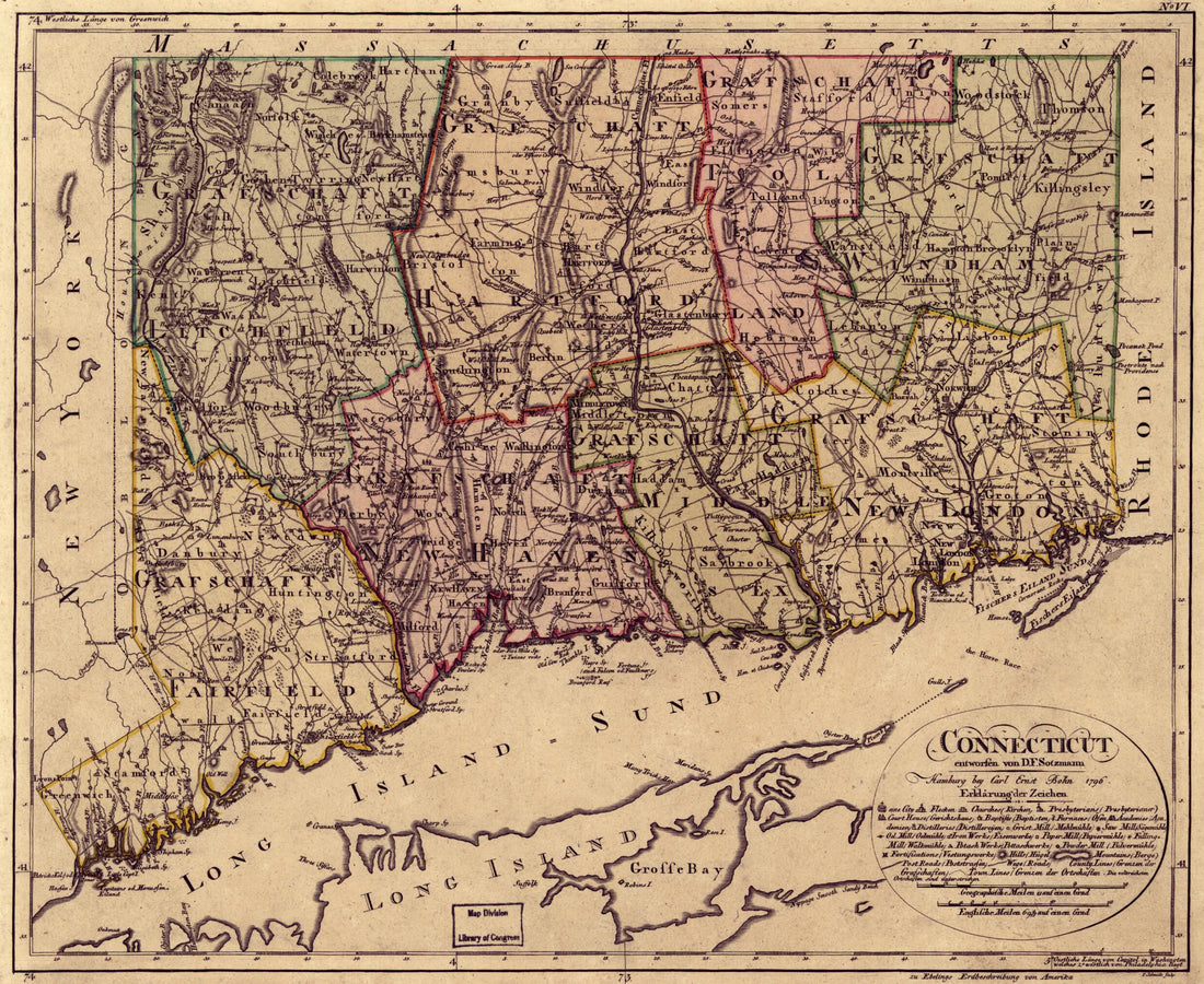 This old map of Connecticut from 1796 was created by D. F. Sotzmann in 1796