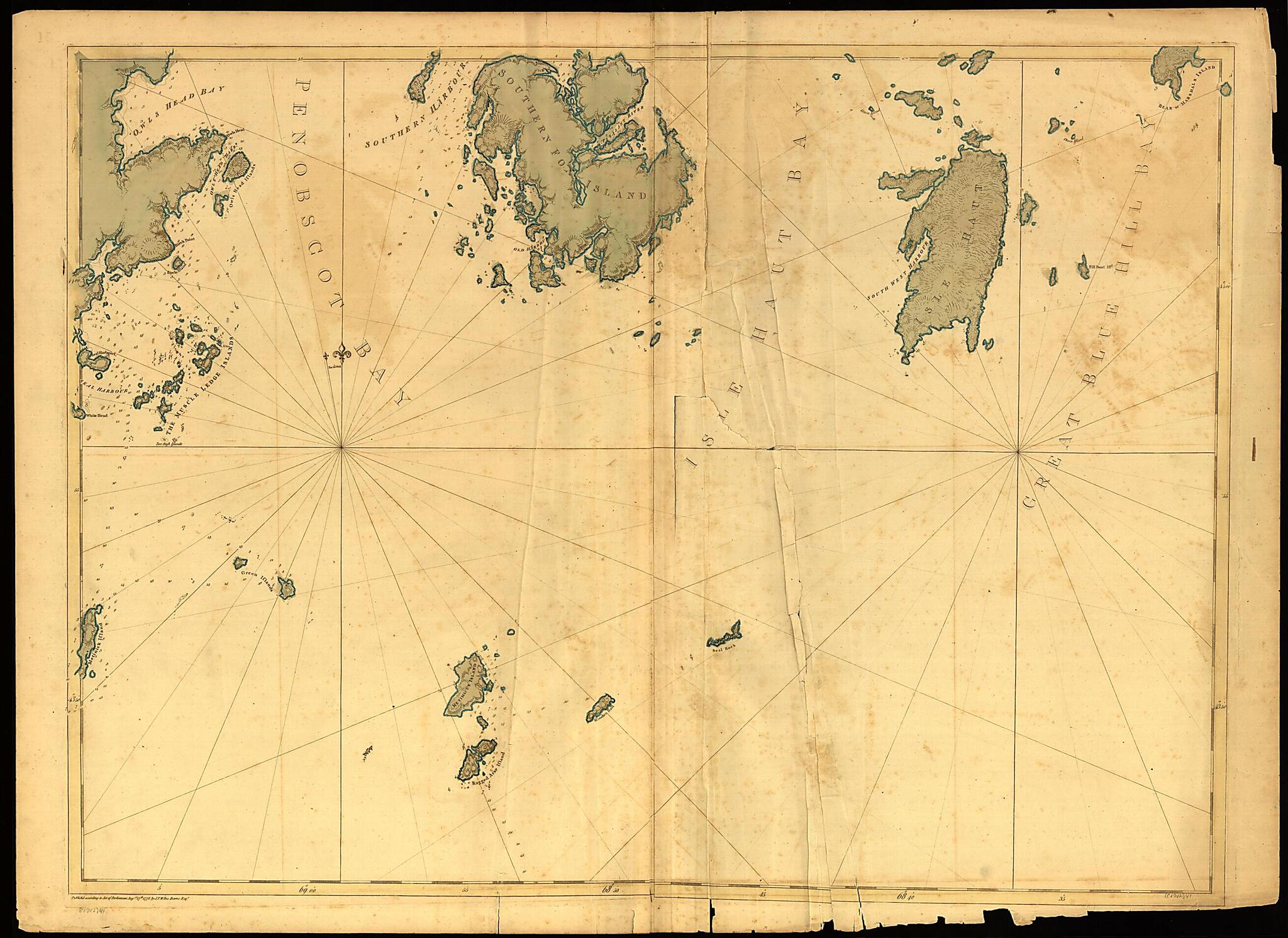 Coast of Maine Showing Entrances of Blue Hill Bay, Isle of Haut Bay, and Penobscot Bay, With Owls Head, Vinalhaven Island, Isle Au Haut, and Other Islands in 1776 by Relic Map Company