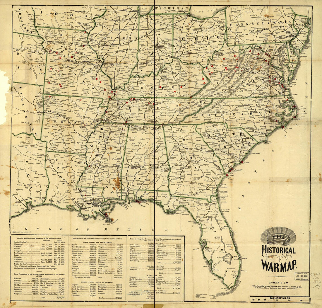 This old map of The Historical War Map from 1862 was created by Asher & Co in 1862