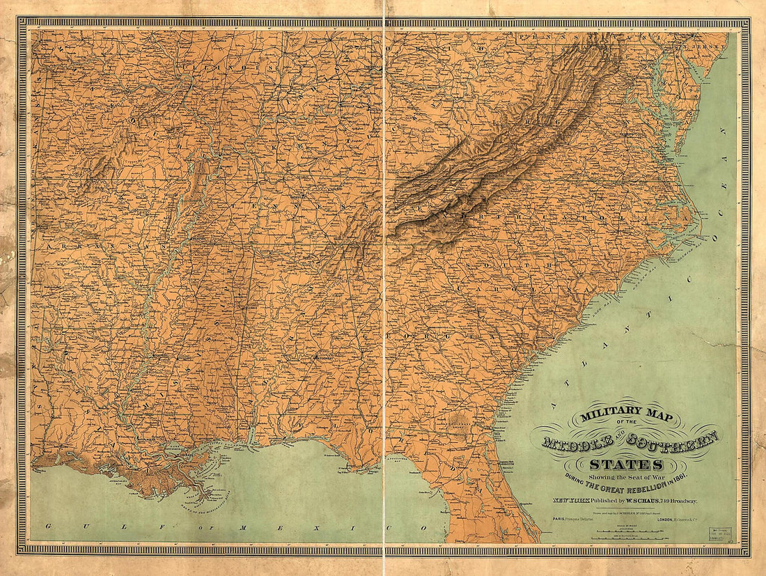 This old map of Military Map of the Middle and Southern States Showing the Seat of War During the Great Rebellion In 1861 from 1860 was created by J. (Joseph) Schedler in 1860