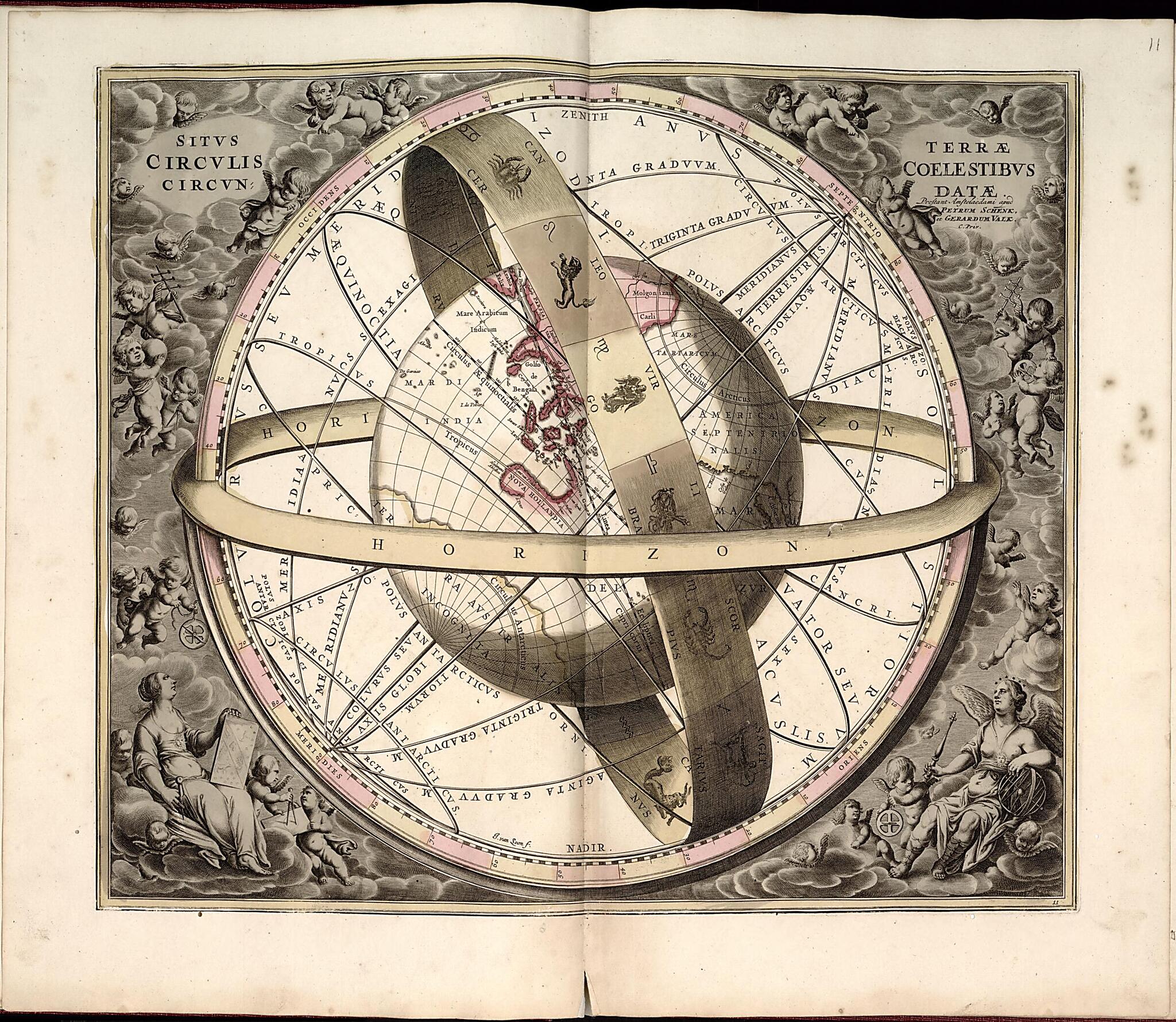 This old map of 12. Hemisphaeria Sphaerarum Rectae & Obliquae, Utriusque from Atlas Universalis Et Novus from 1708 was created by G. (Gerard) Valck in 1708