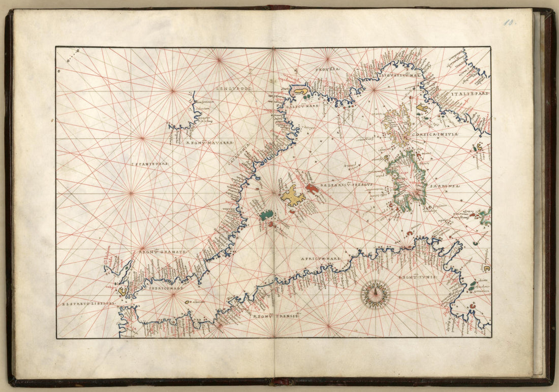 This old map of Western Mediterranean Sea from Portolan Atlas Containing 10 Maps from 1544 was created by Battista Agnese in 1544