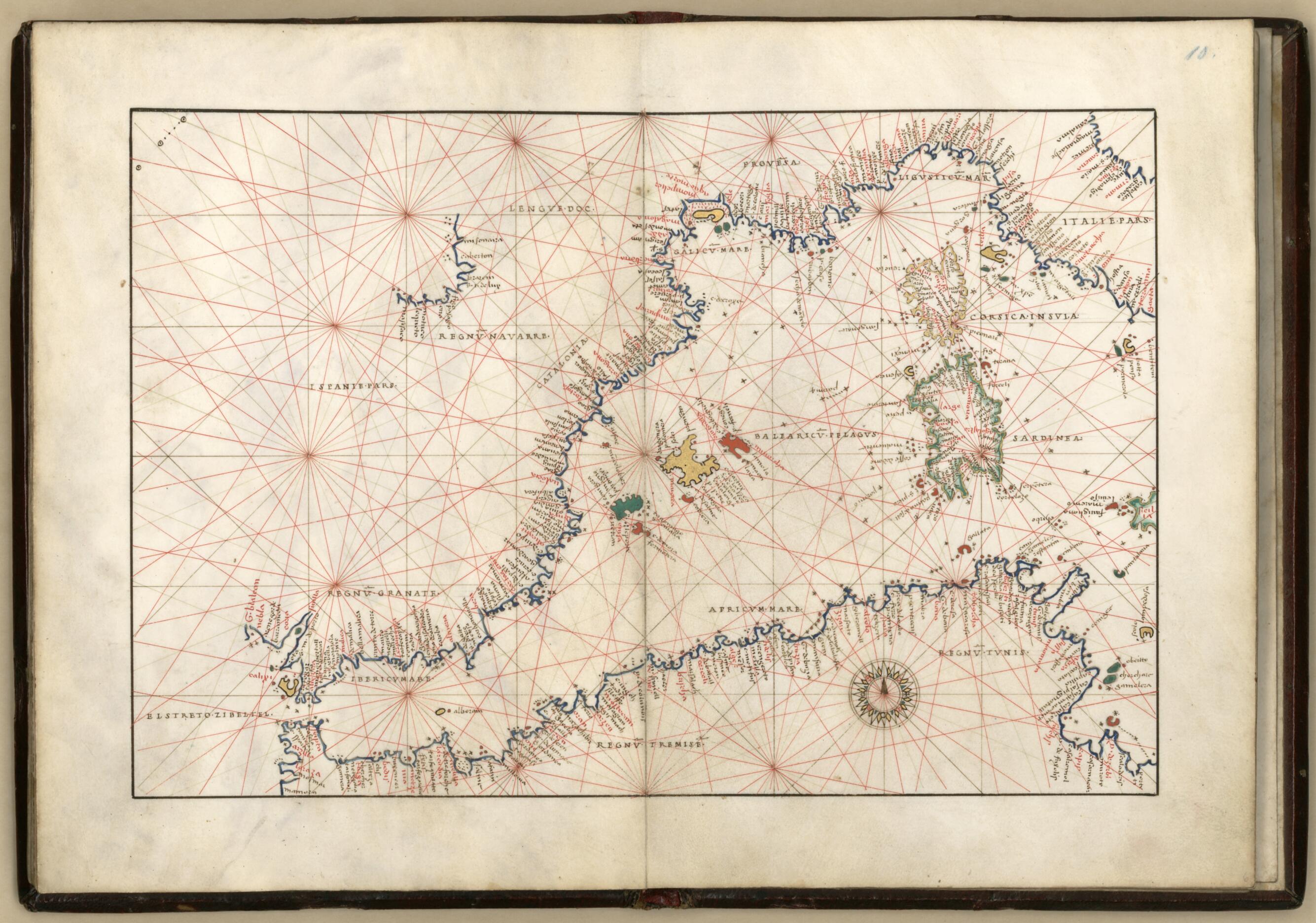 This old map of Western Mediterranean Sea from Portolan Atlas Containing 10 Maps from 1544 was created by Battista Agnese in 1544