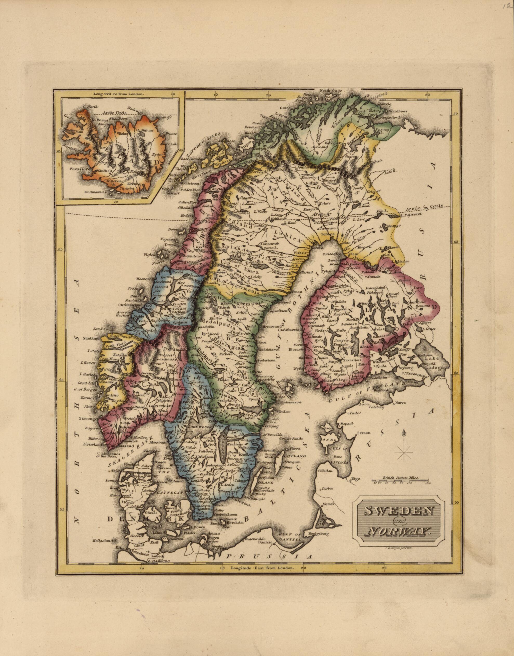 This old map of Sweden and Norway from a New and Elegant General Atlas, Containing Maps of Each of the United States from 1817 was created by Henry Schenck Tanner in 1817