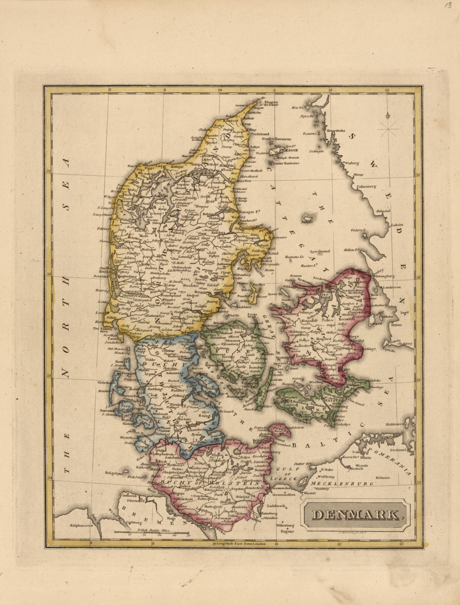 This old map of Denmark from a New and Elegant General Atlas, Containing Maps of Each of the United States from 1817 was created by Henry Schenck Tanner in 1817
