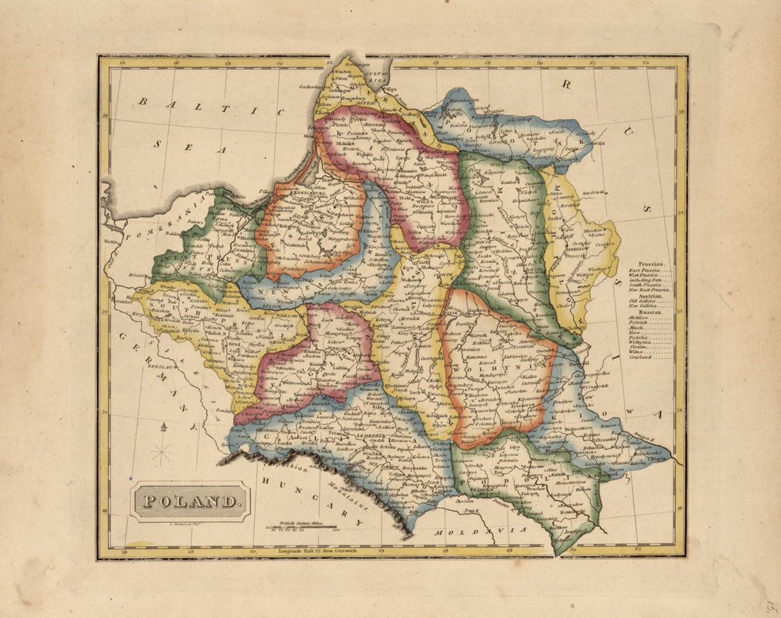 This old map of Poland from a New and Elegant General Atlas, Containing Maps of Each of the United States from 1817 was created by Henry Schenck Tanner in 1817