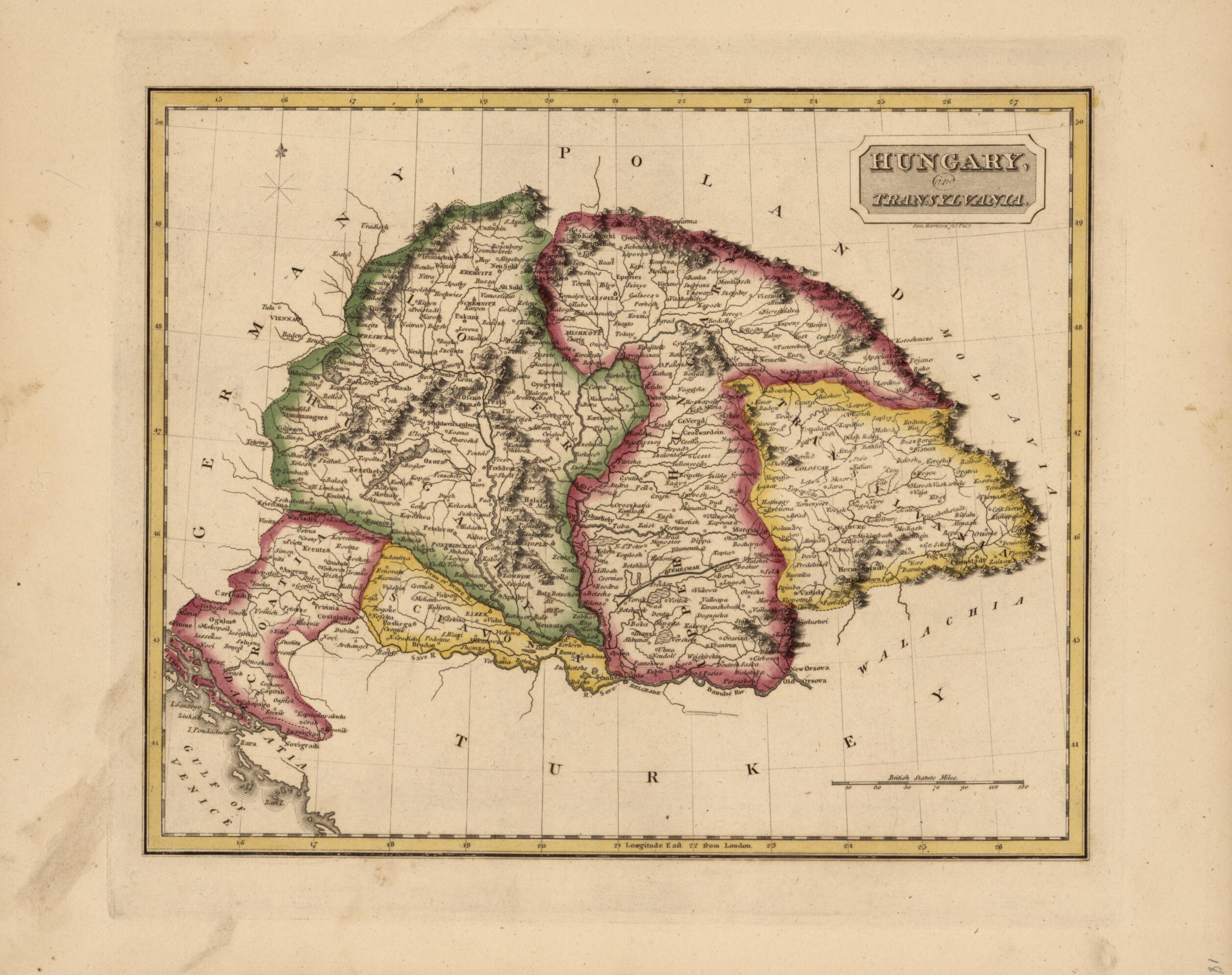 This old map of Hungary from a New and Elegant General Atlas, Containing Maps of Each of the United States from 1817 was created by Henry Schenck Tanner in 1817